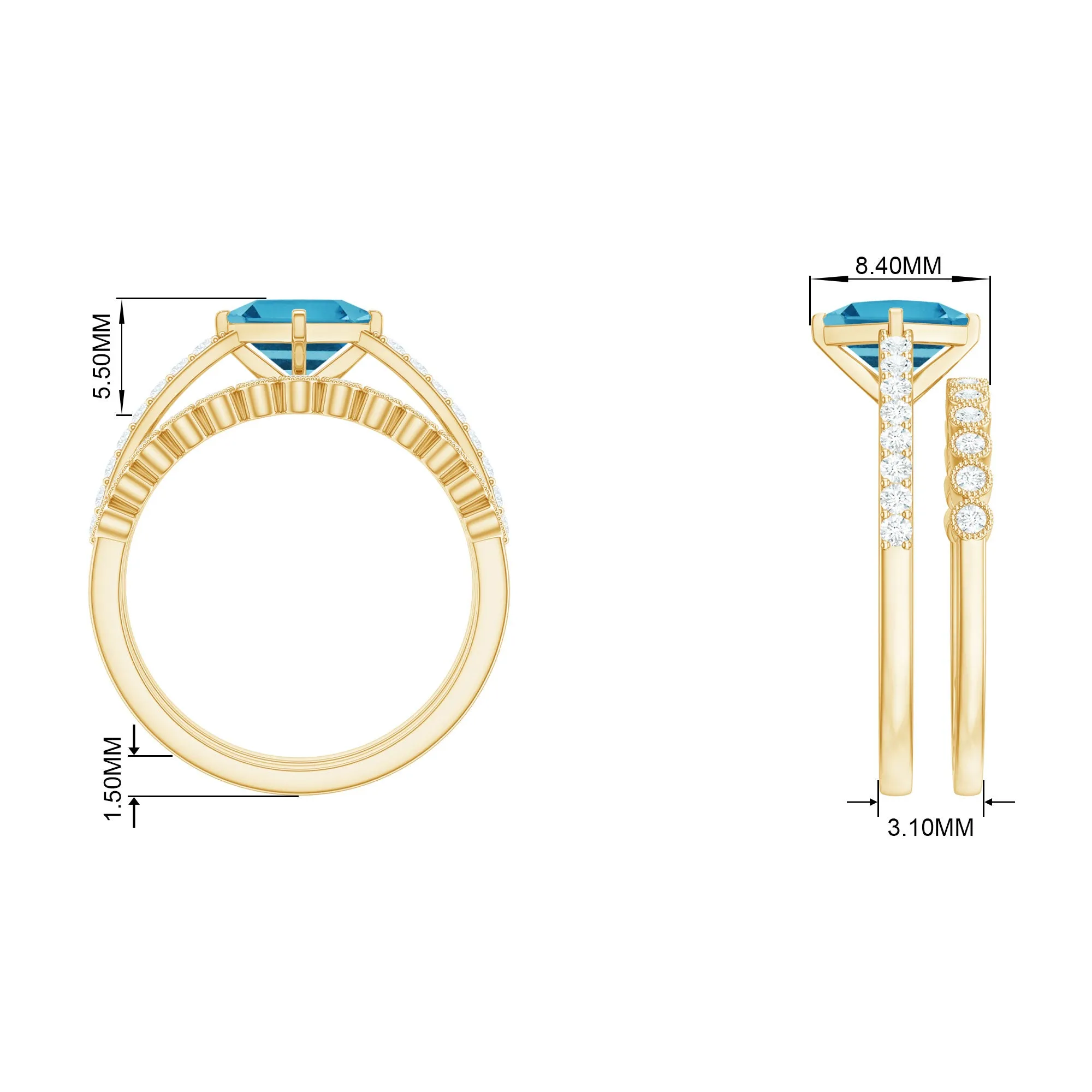 Solitaire Swiss Blue Topaz and Diamond Ring Set