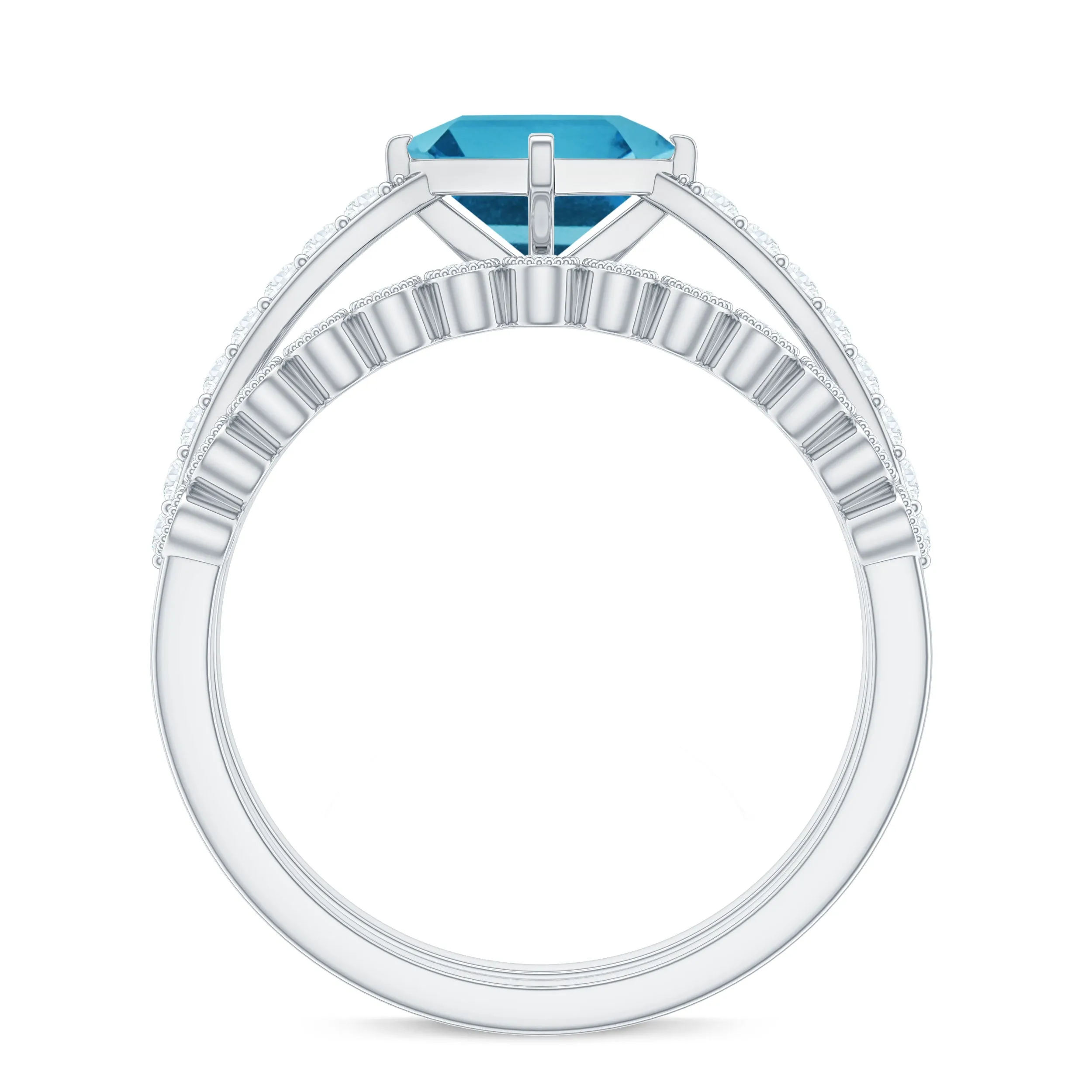 Solitaire Swiss Blue Topaz and Diamond Ring Set