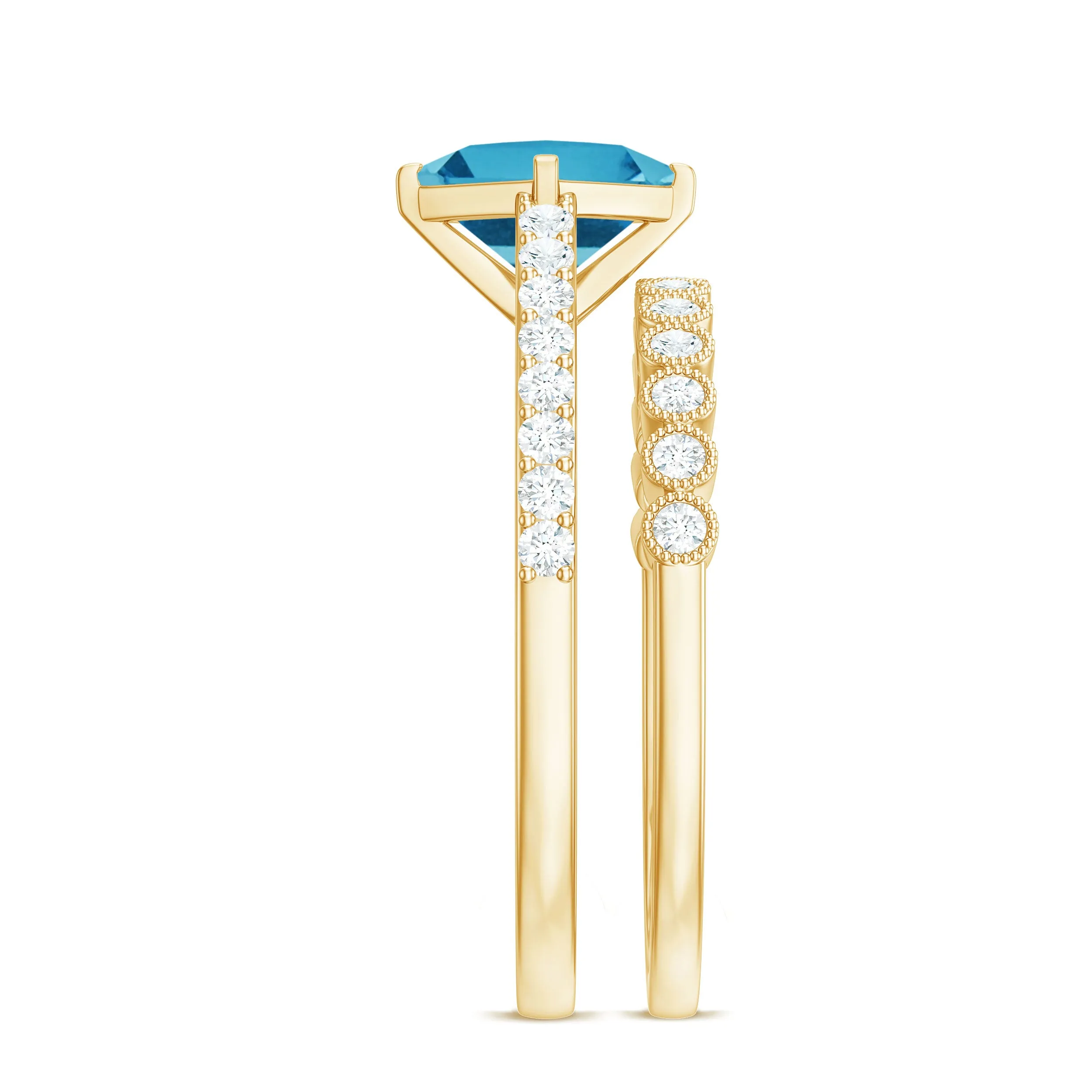 Solitaire Swiss Blue Topaz and Diamond Ring Set