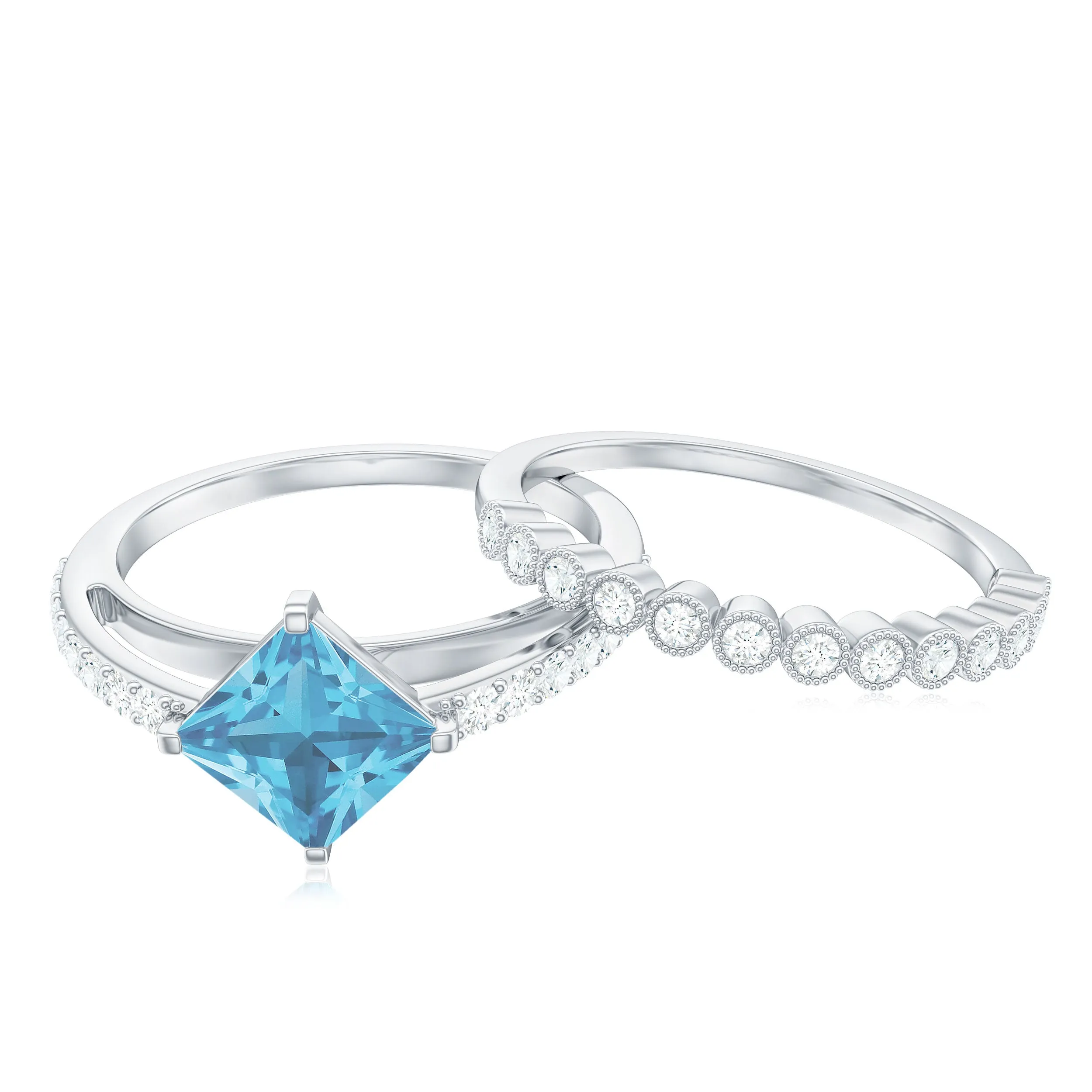 Solitaire Swiss Blue Topaz and Diamond Ring Set