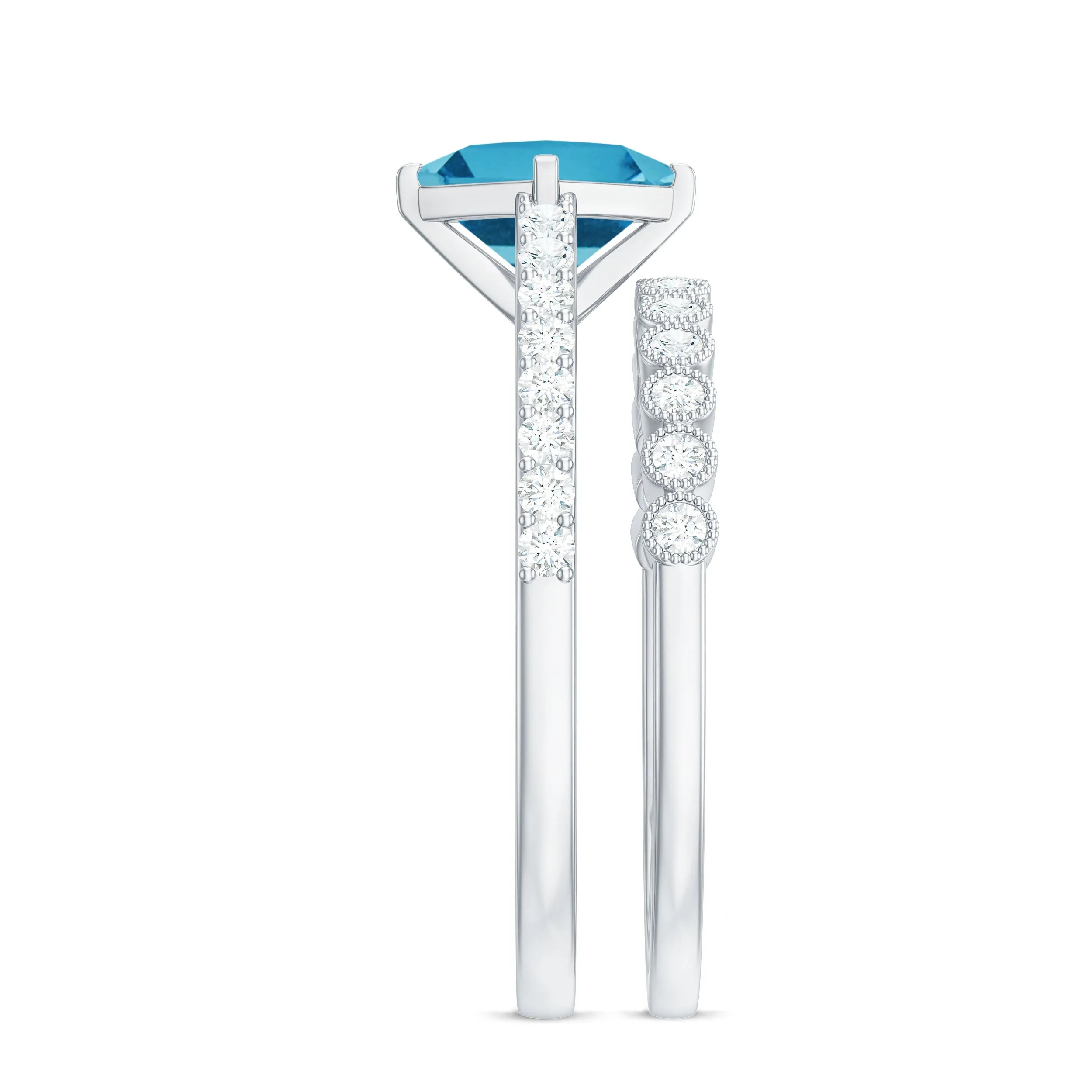 Solitaire Swiss Blue Topaz and Diamond Ring Set