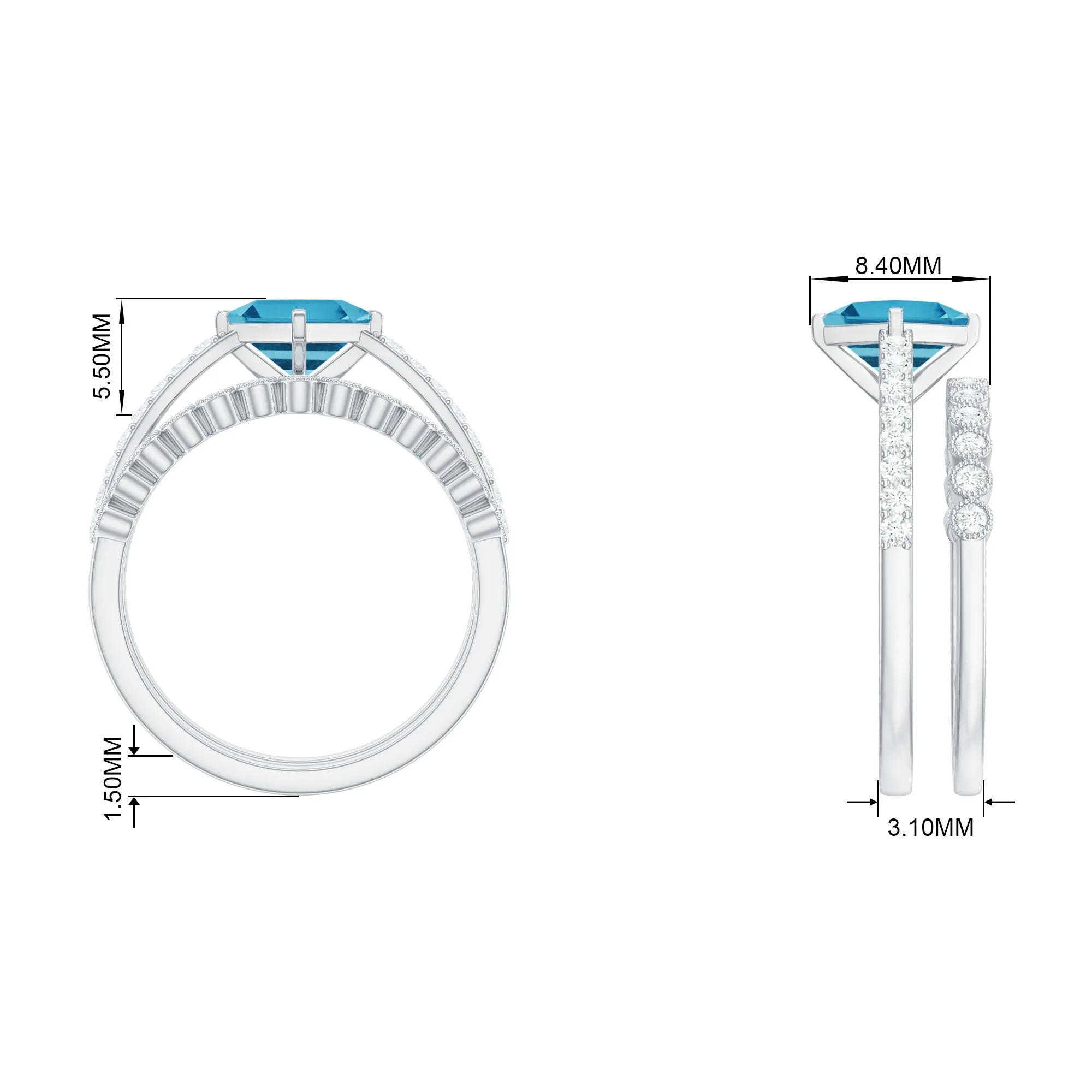 Solitaire Swiss Blue Topaz and Diamond Ring Set
