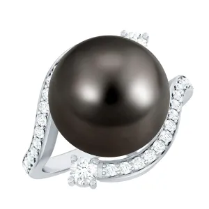 Solitaire Tahitian Pearl Bypass Engagement Ring with Diamond in Gold