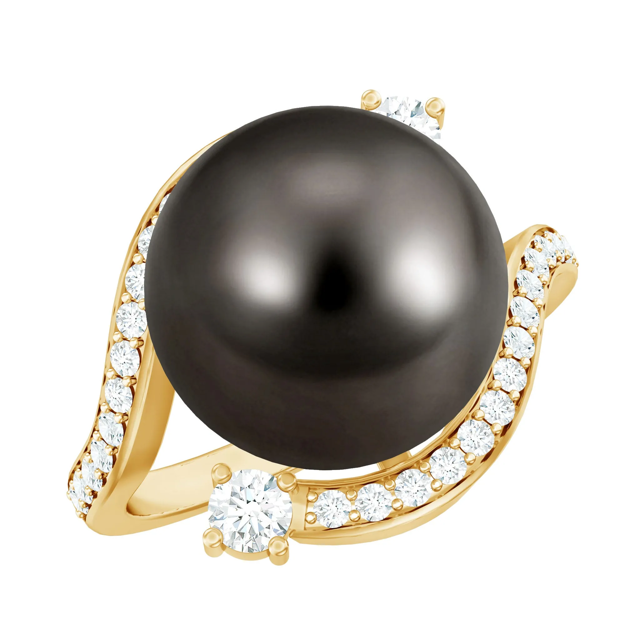 Solitaire Tahitian Pearl Bypass Engagement Ring with Diamond in Gold