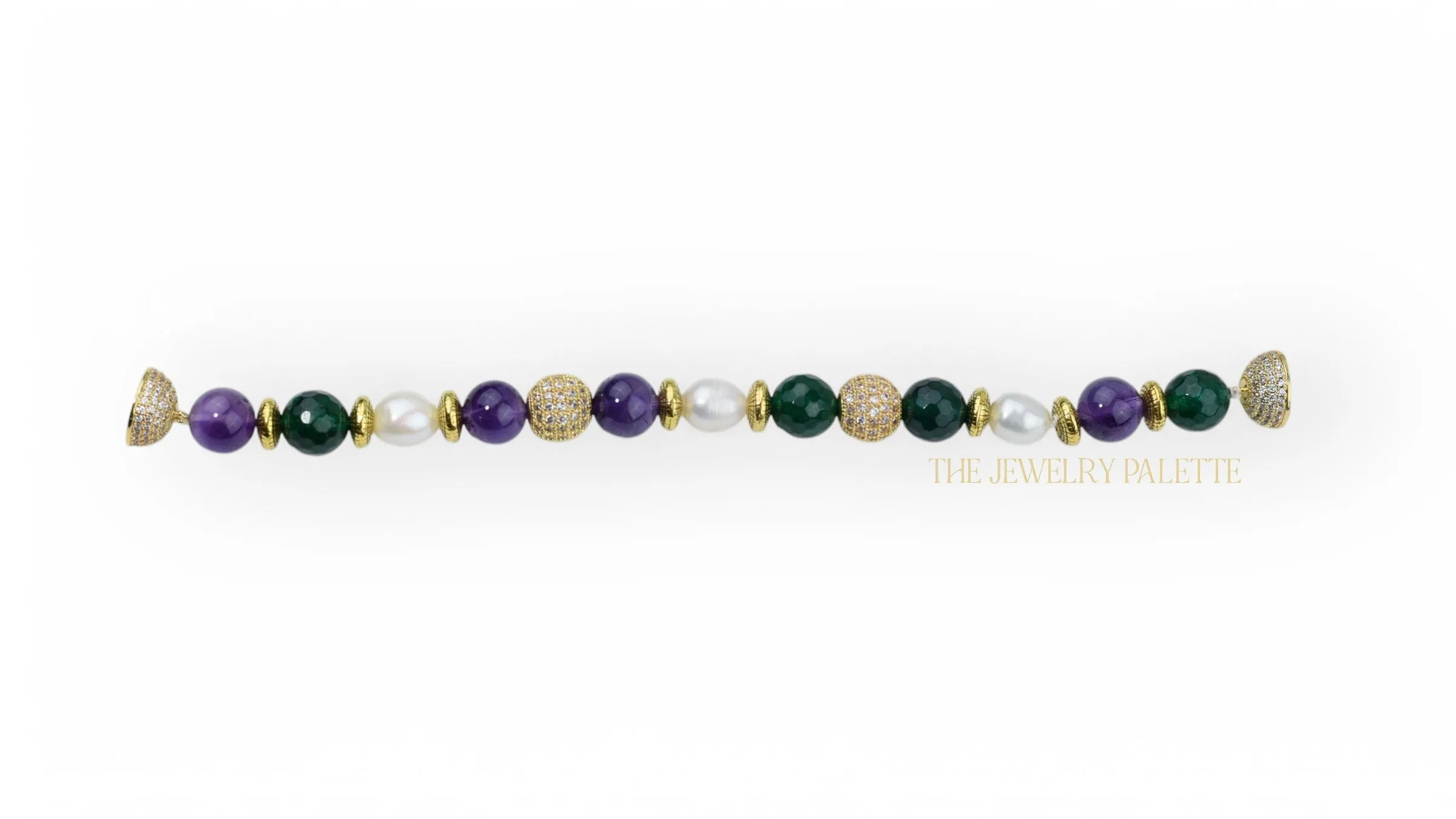 Sophia emerald, amethyst and freshwater pearl bracelet with clasp