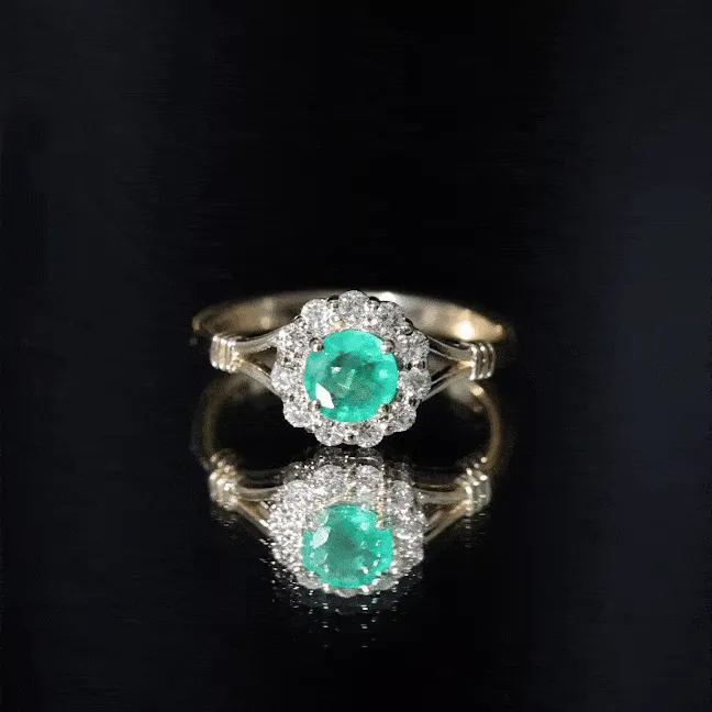 Split Shank Emerald Flower Engagement Ring with Diamond