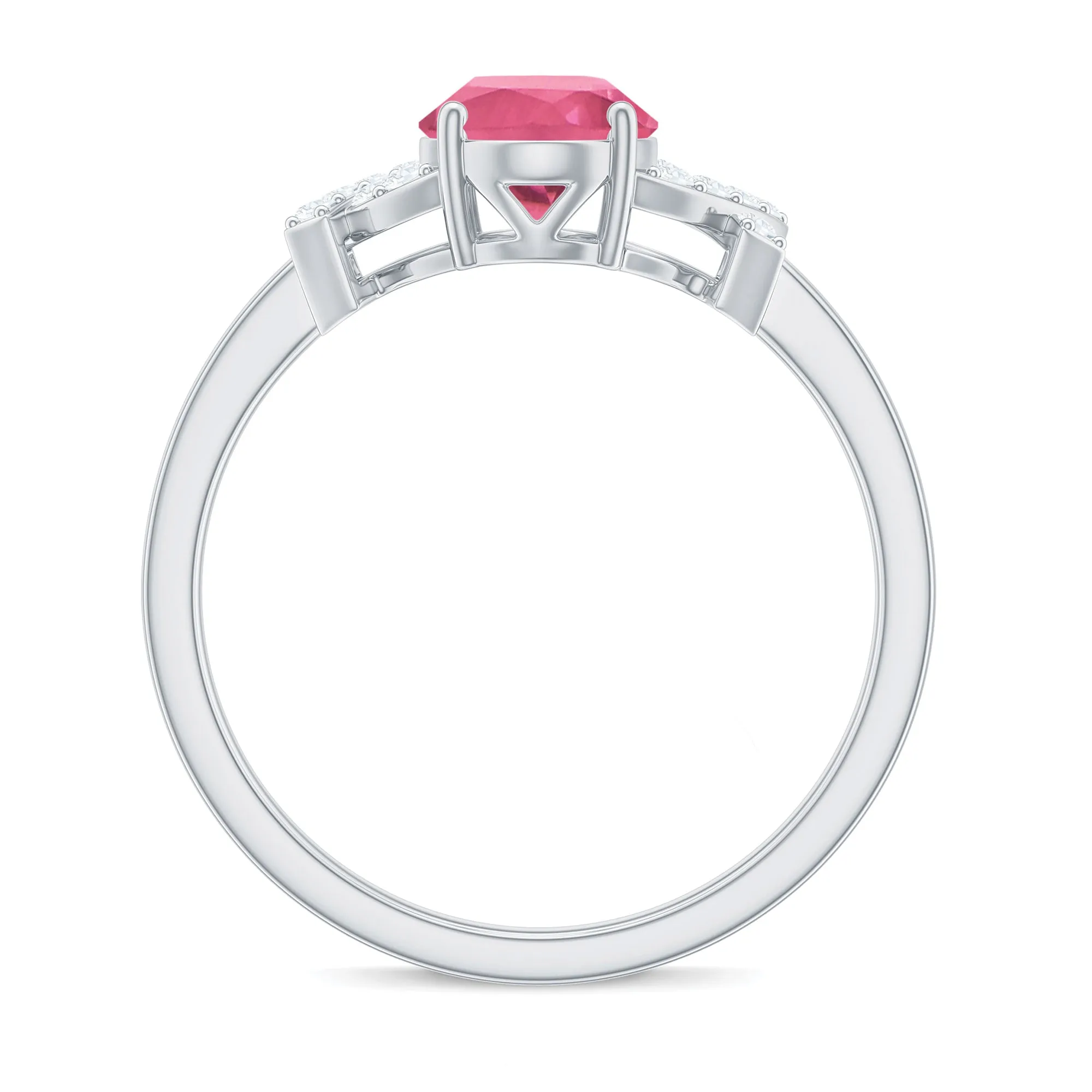 Split Shank Oval Pink Tourmaline and Diamond Solitaire Engagement Ring