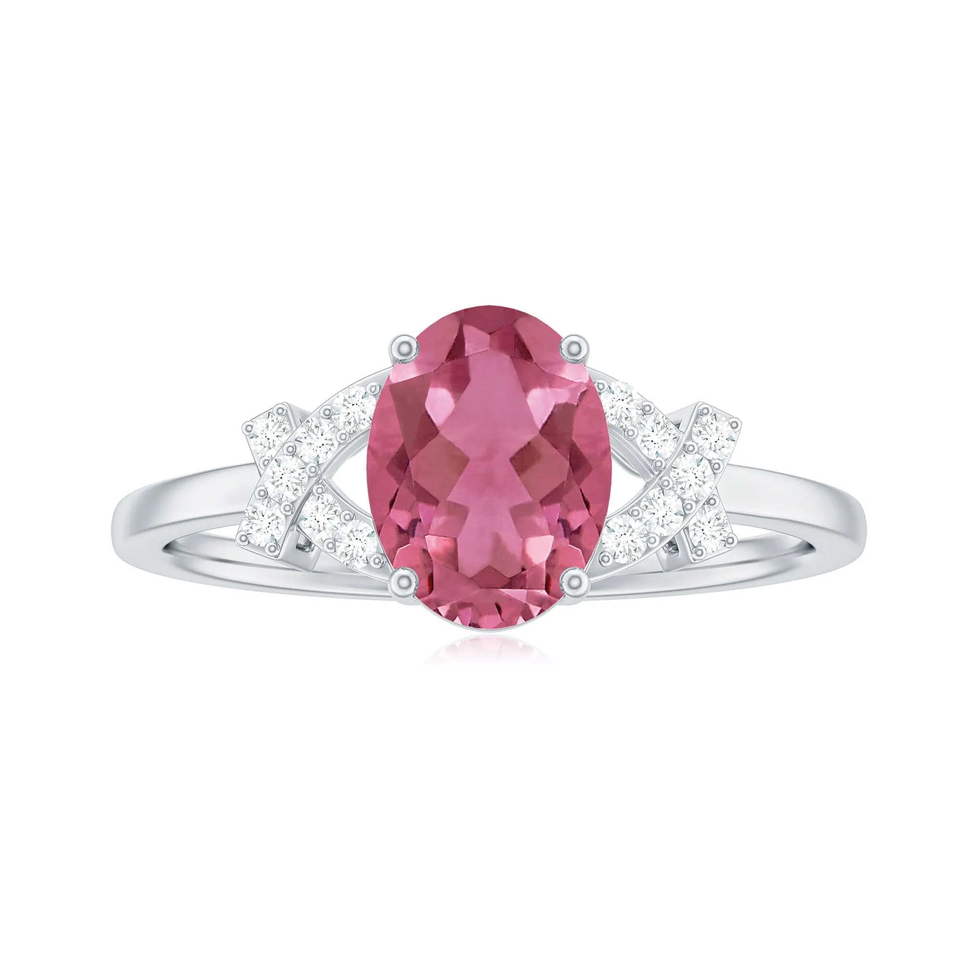 Split Shank Oval Pink Tourmaline and Diamond Solitaire Engagement Ring