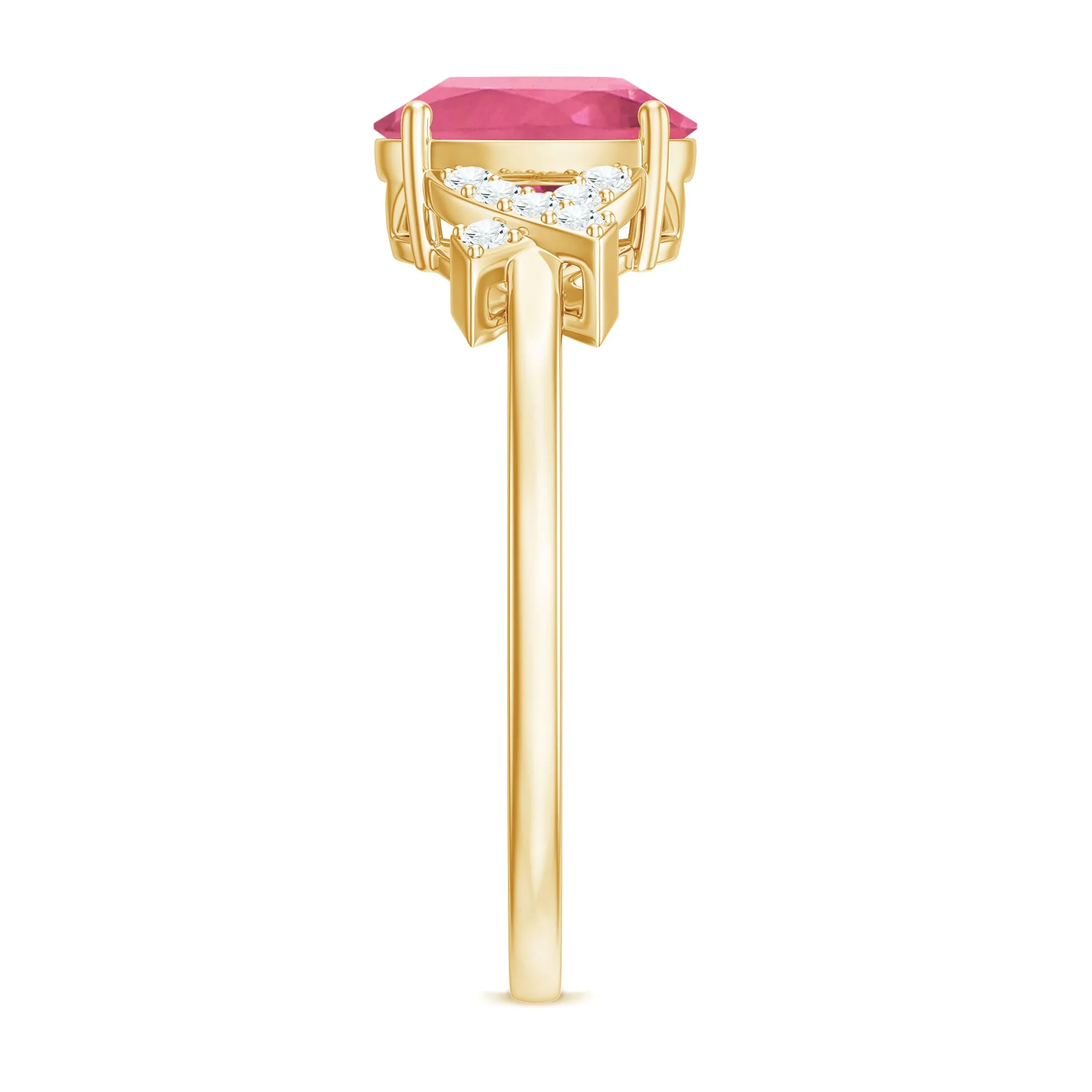 Split Shank Oval Pink Tourmaline and Diamond Solitaire Engagement Ring