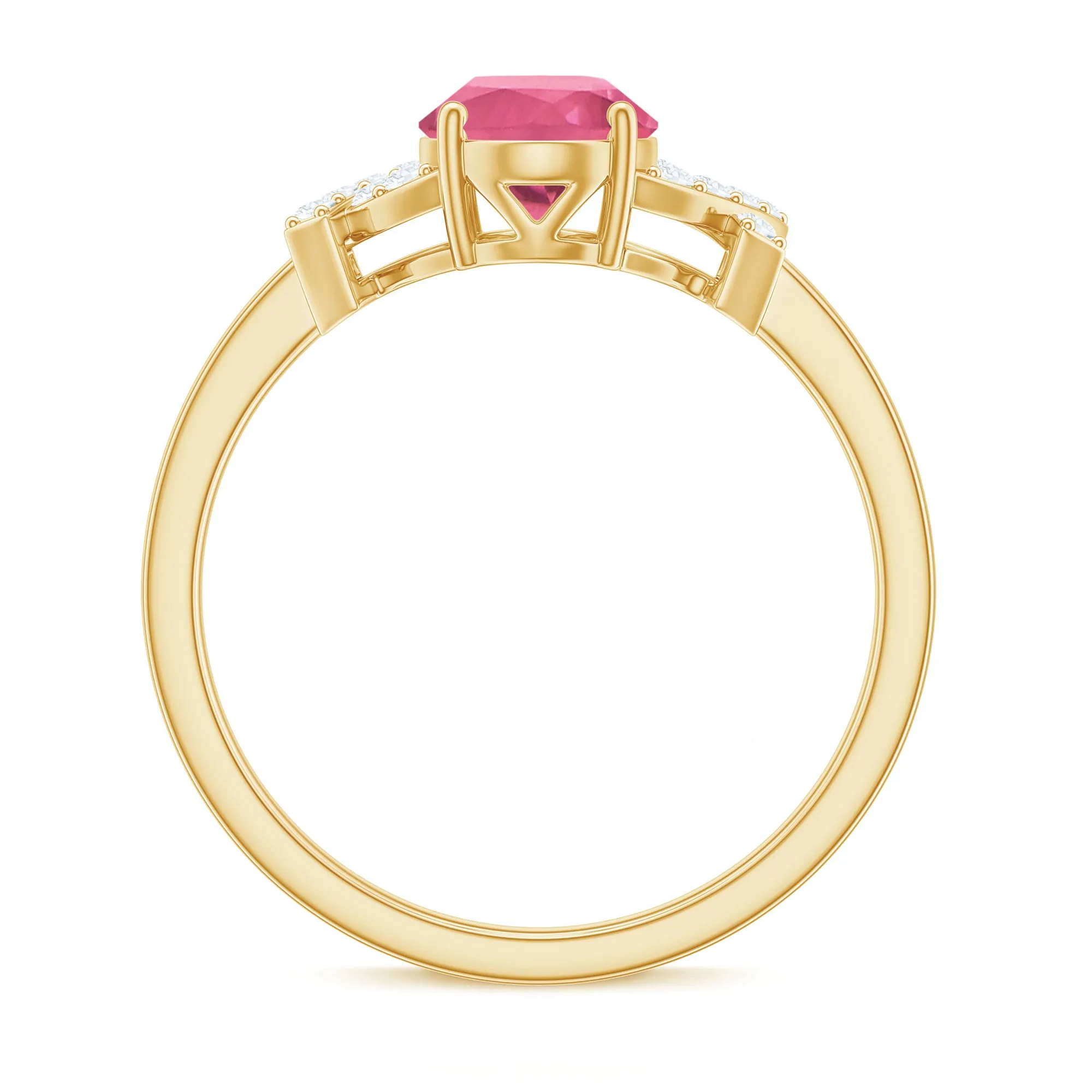 Split Shank Oval Pink Tourmaline and Diamond Solitaire Engagement Ring