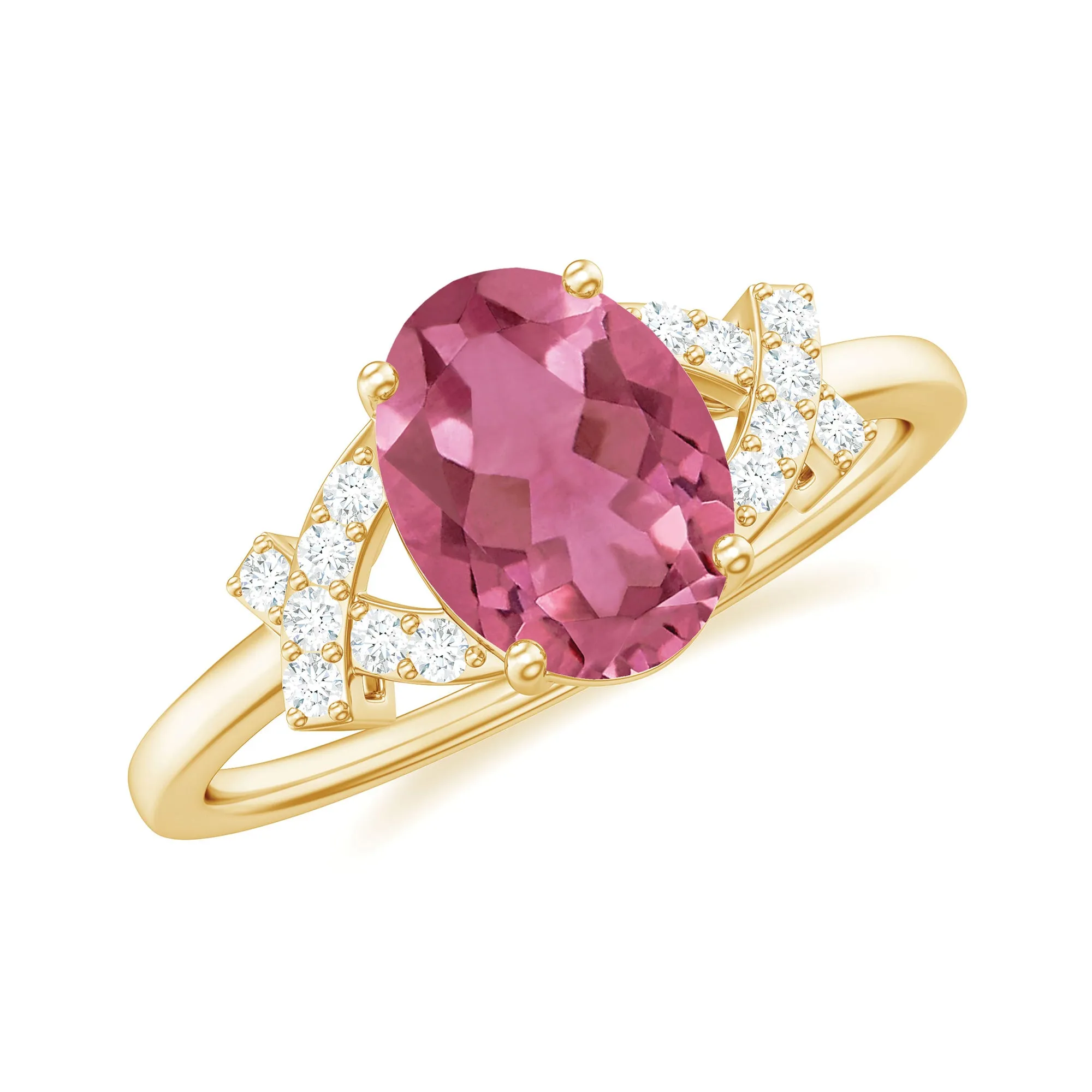 Split Shank Oval Pink Tourmaline and Diamond Solitaire Engagement Ring