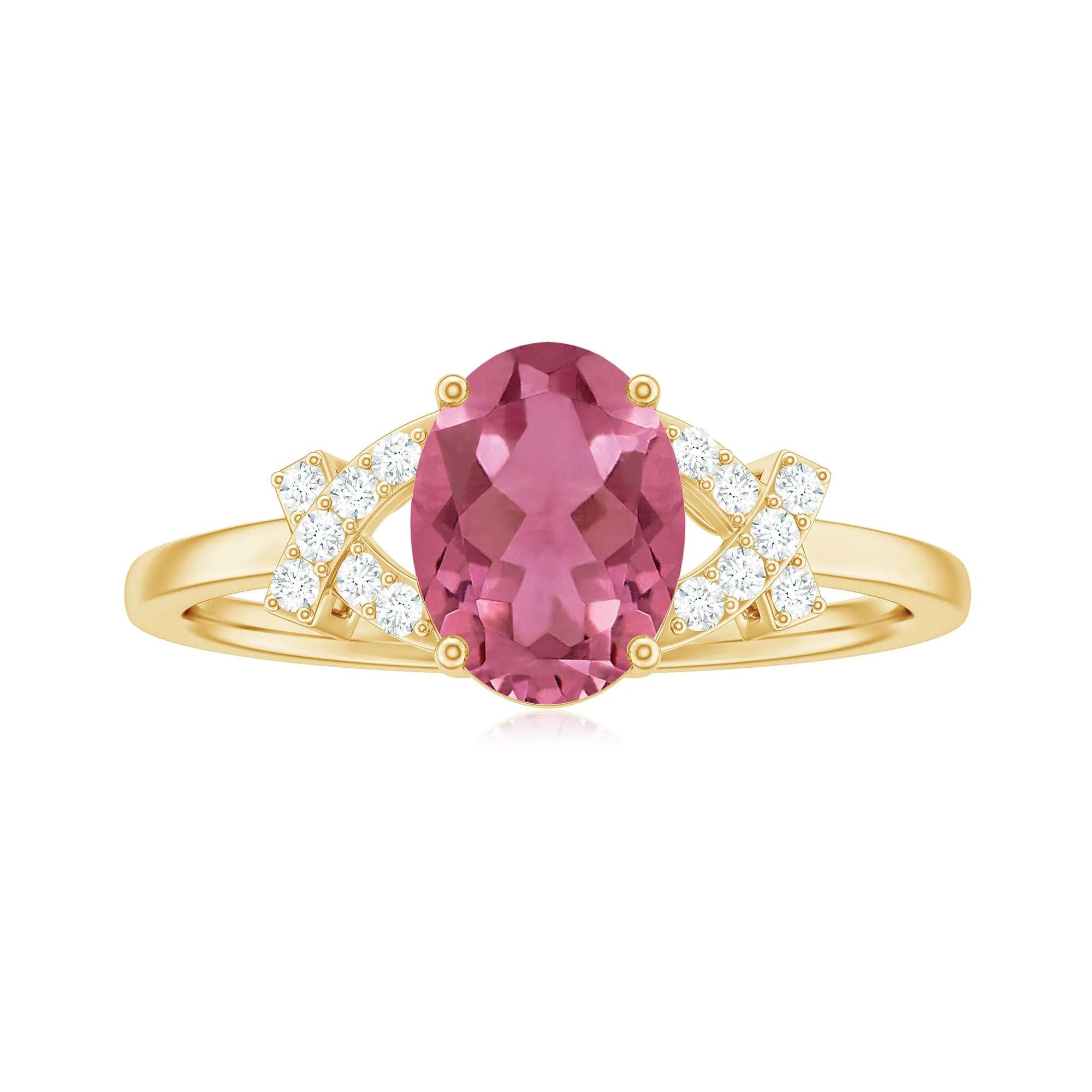 Split Shank Oval Pink Tourmaline and Diamond Solitaire Engagement Ring