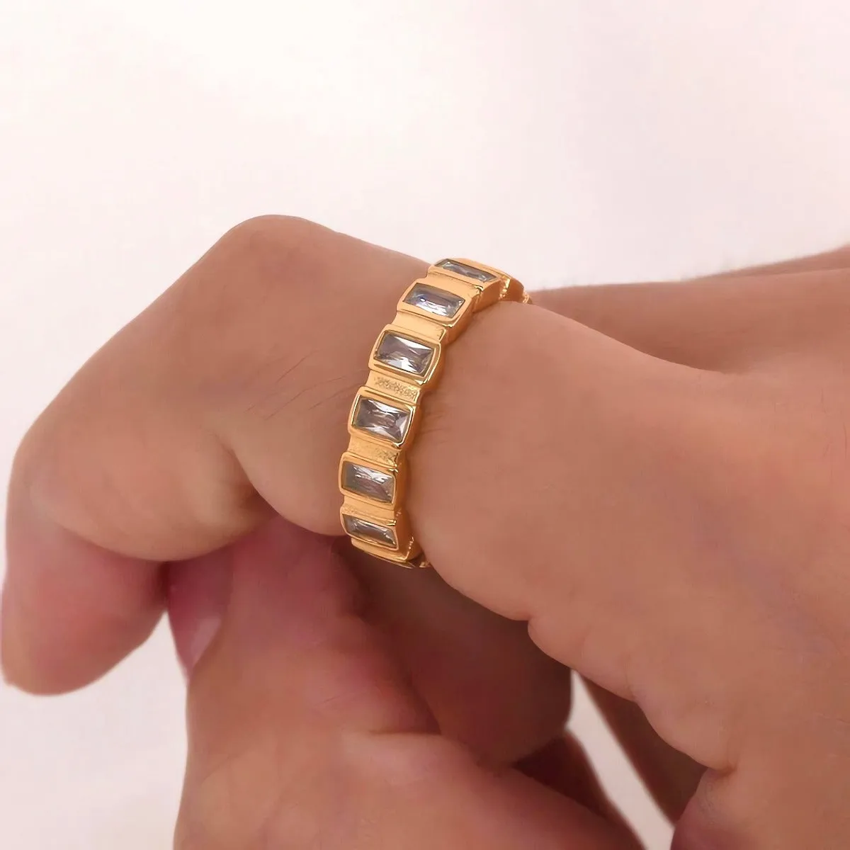 Stackable Bezel Rectangle Baguette Full Eternity Ring