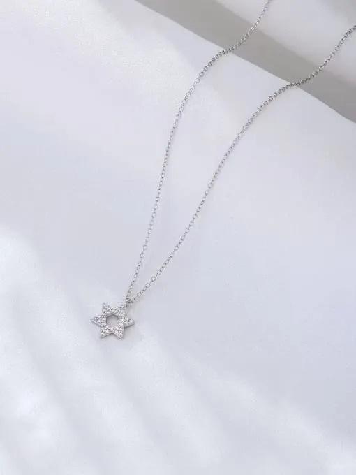Star of David Necklace, 18K Gold Plated Pave Zircon .925 Sterling Silver Dainty Necklace