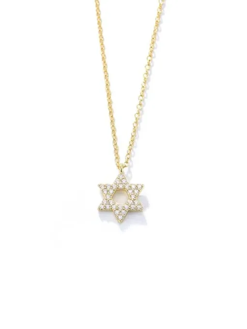 Star of David Necklace, 18K Gold Plated Pave Zircon .925 Sterling Silver Dainty Necklace