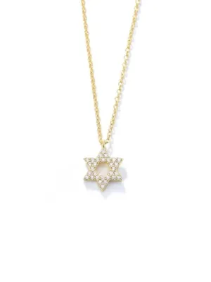 Star of David Necklace, 18K Gold Plated Pave Zircon .925 Sterling Silver Dainty Necklace