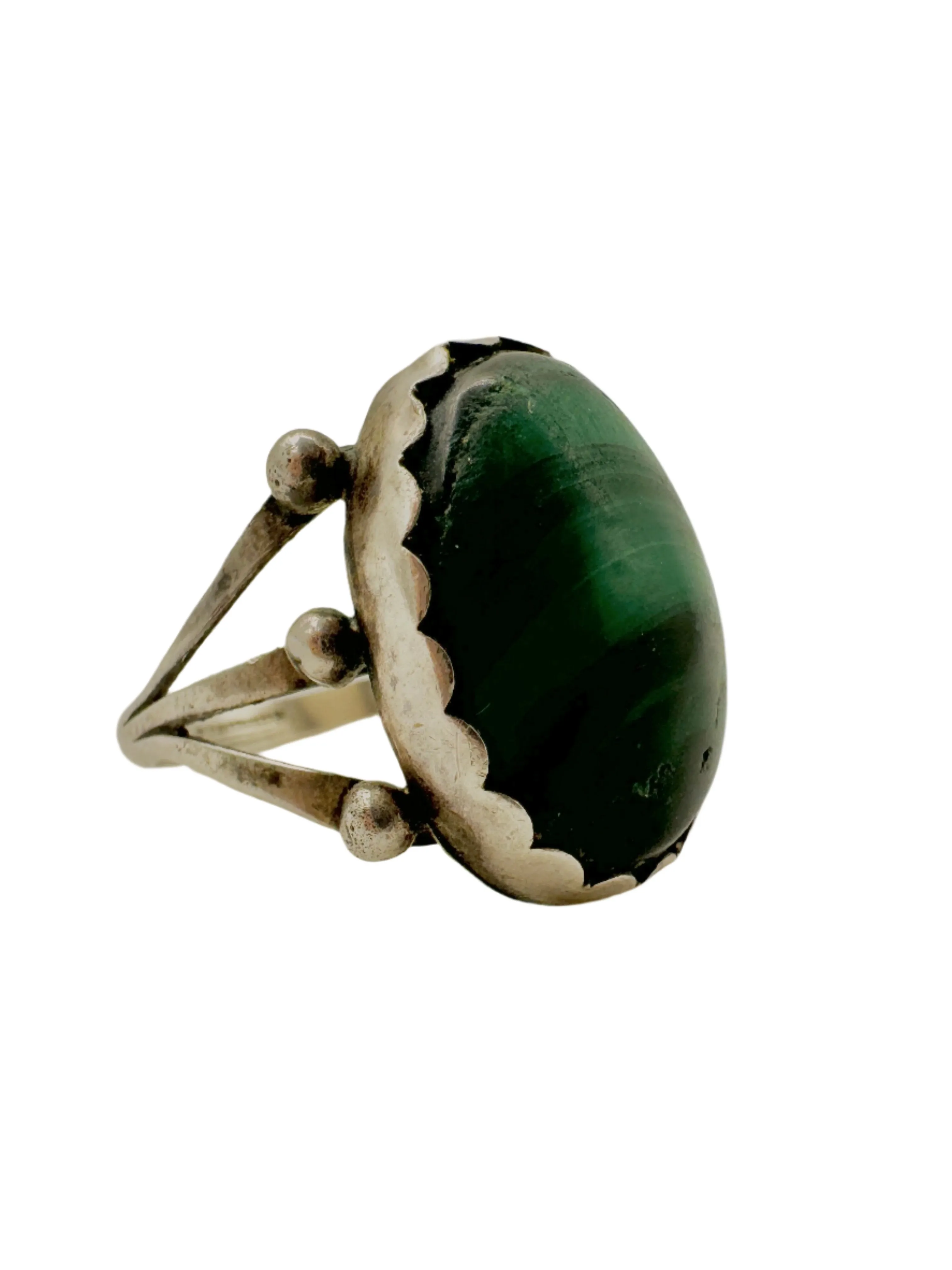 Sterling Silver & Malachite Womens Ring 1960s