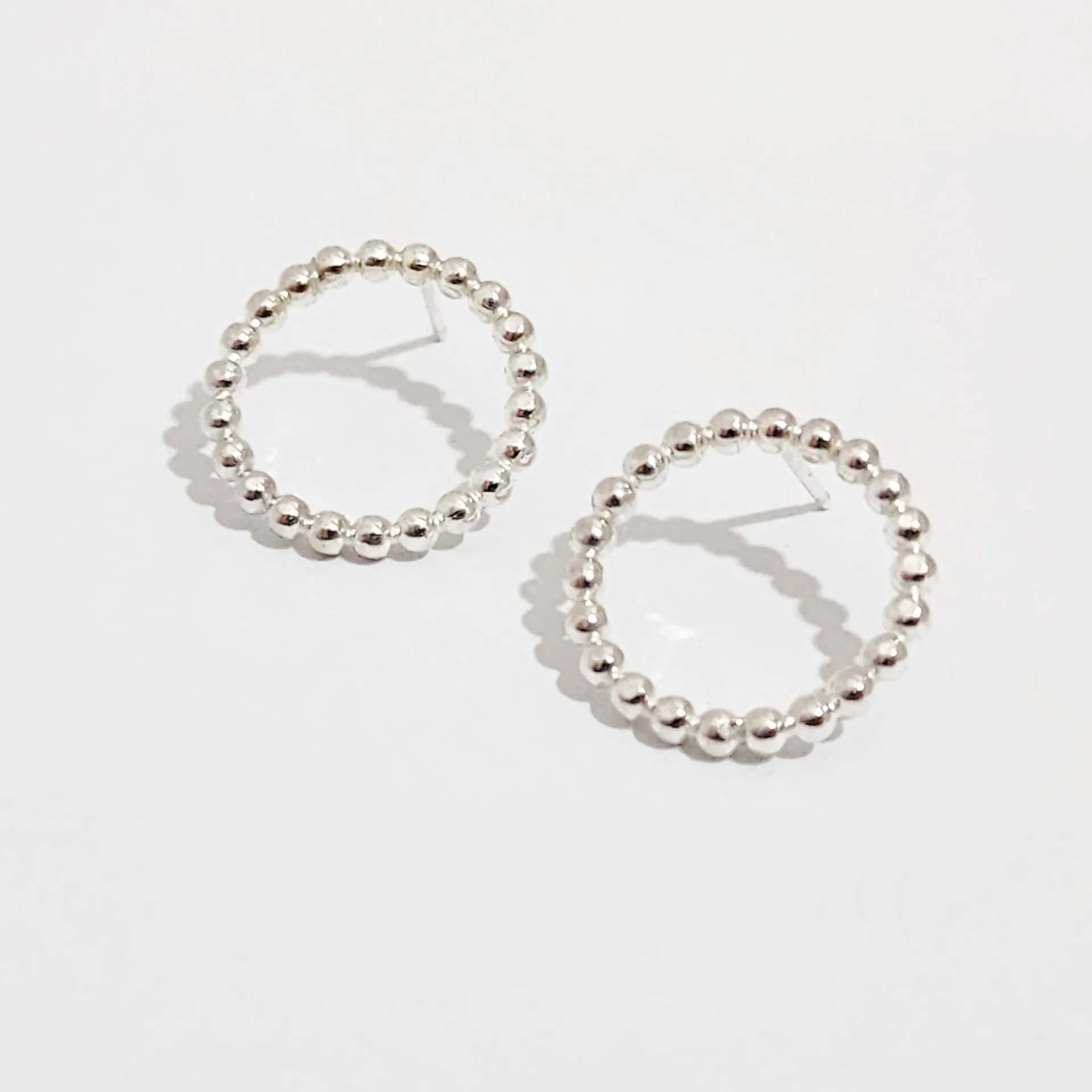 Sterling Silver Beaded Circle Stud Earrings