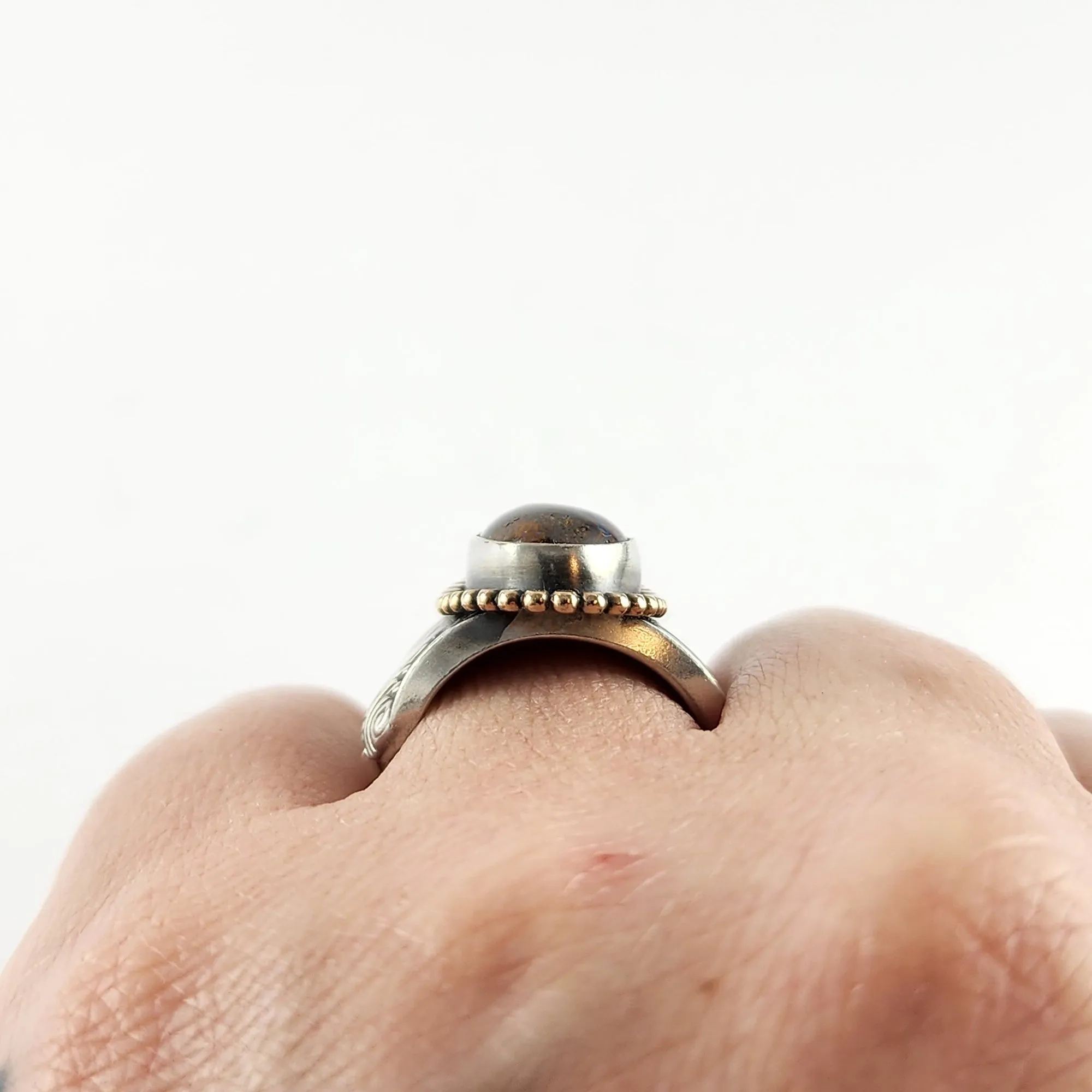 Sterling Silver Boulder Opal Spoon Ring Size 6.5