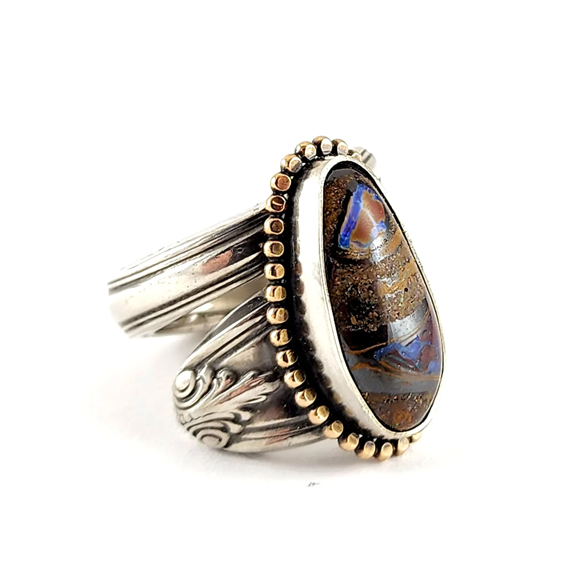 Sterling Silver Boulder Opal Spoon Ring Size 6.5