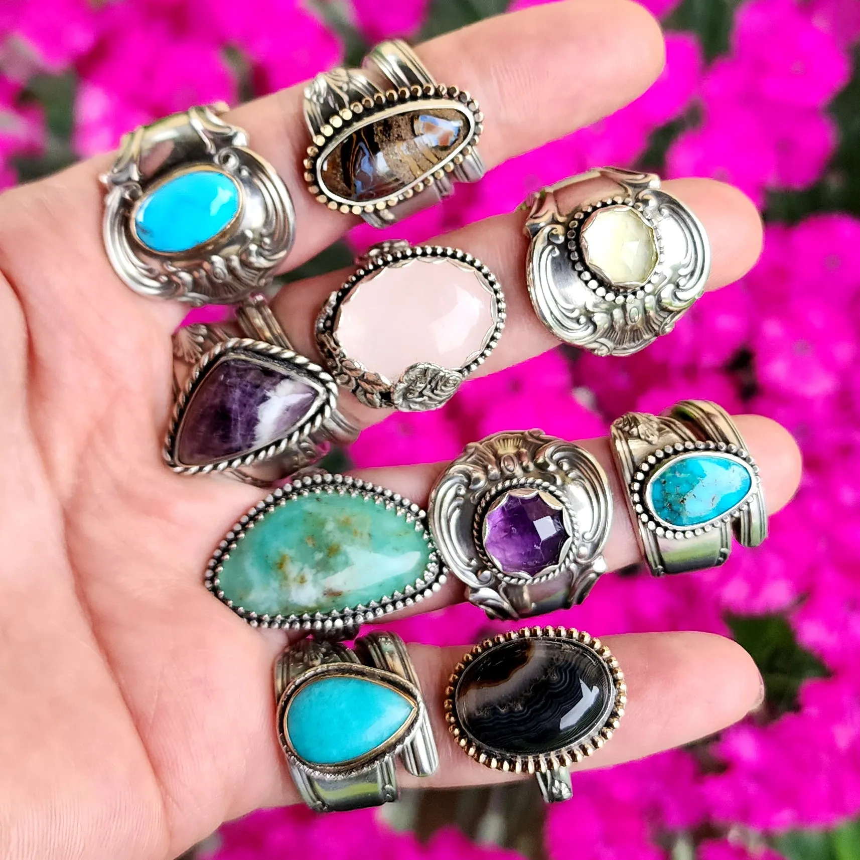 Sterling Silver Boulder Opal Spoon Ring Size 6.5