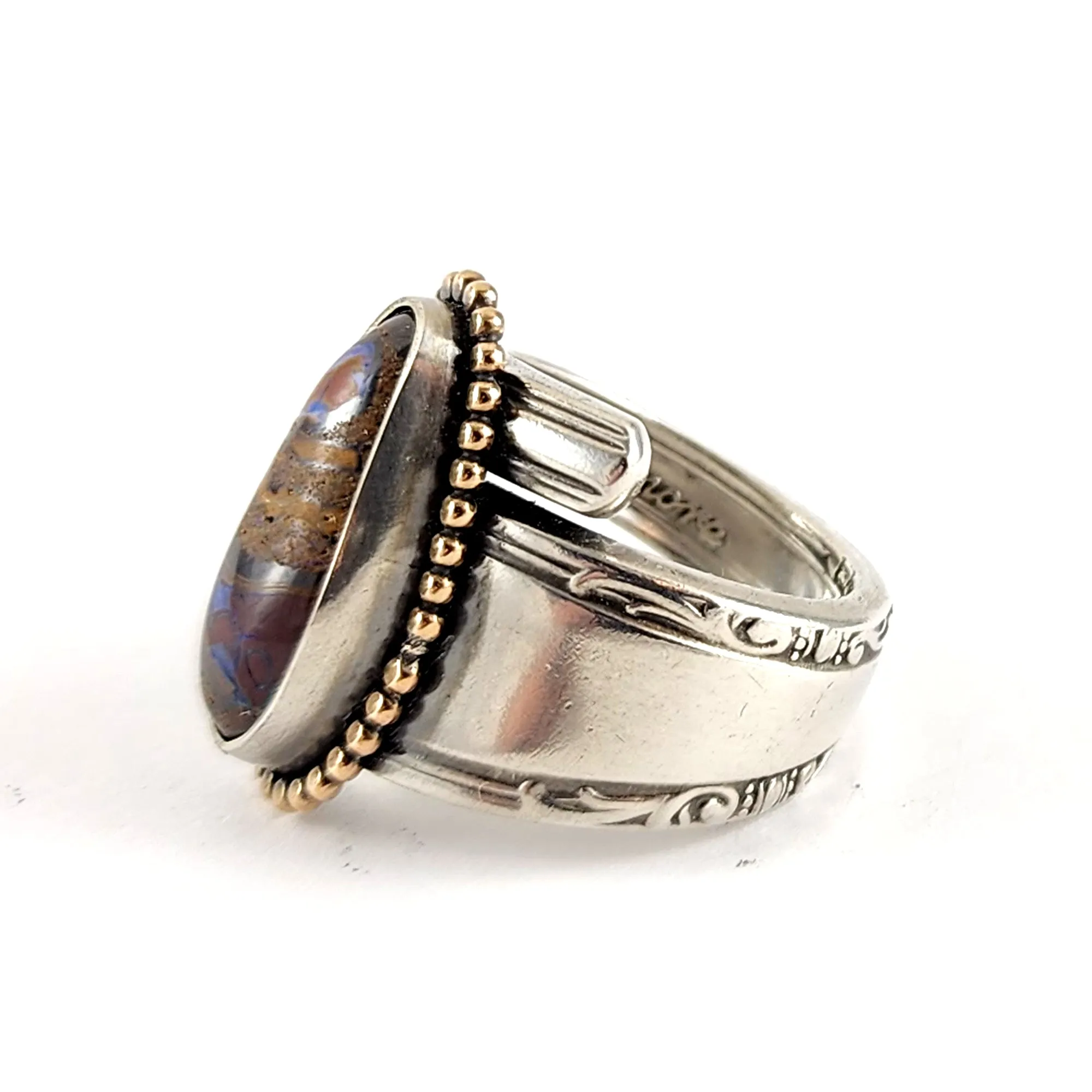Sterling Silver Boulder Opal Spoon Ring Size 6.5