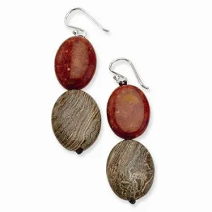 Sterling Silver Red Coral Red Zebra Dangle Earrings