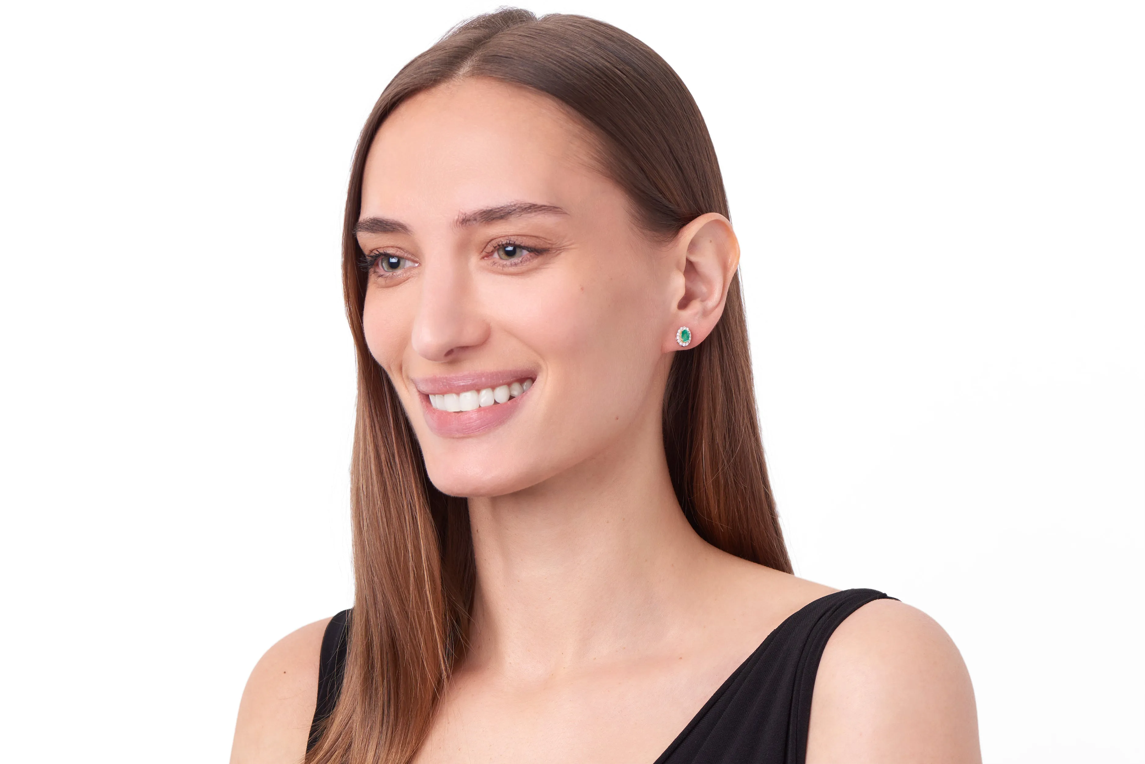 Susanna, Diamond Halo Emerald Studs