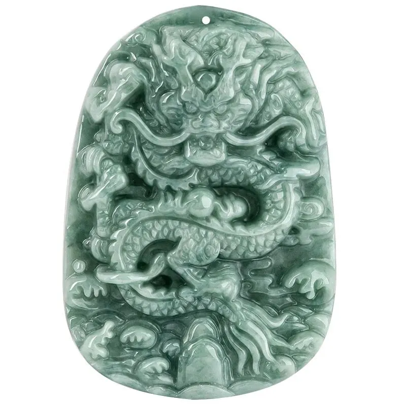 The Vault | Large Premium Hand Carved Dragon Jadeite Long Drop Necklace
