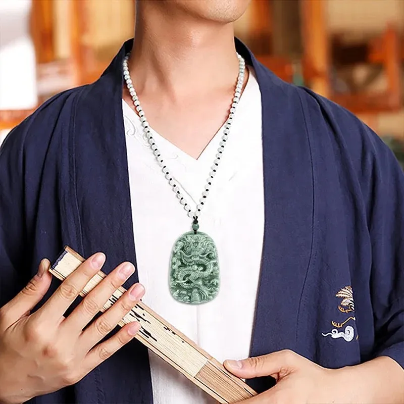 The Vault | Large Premium Hand Carved Dragon Jadeite Long Drop Necklace