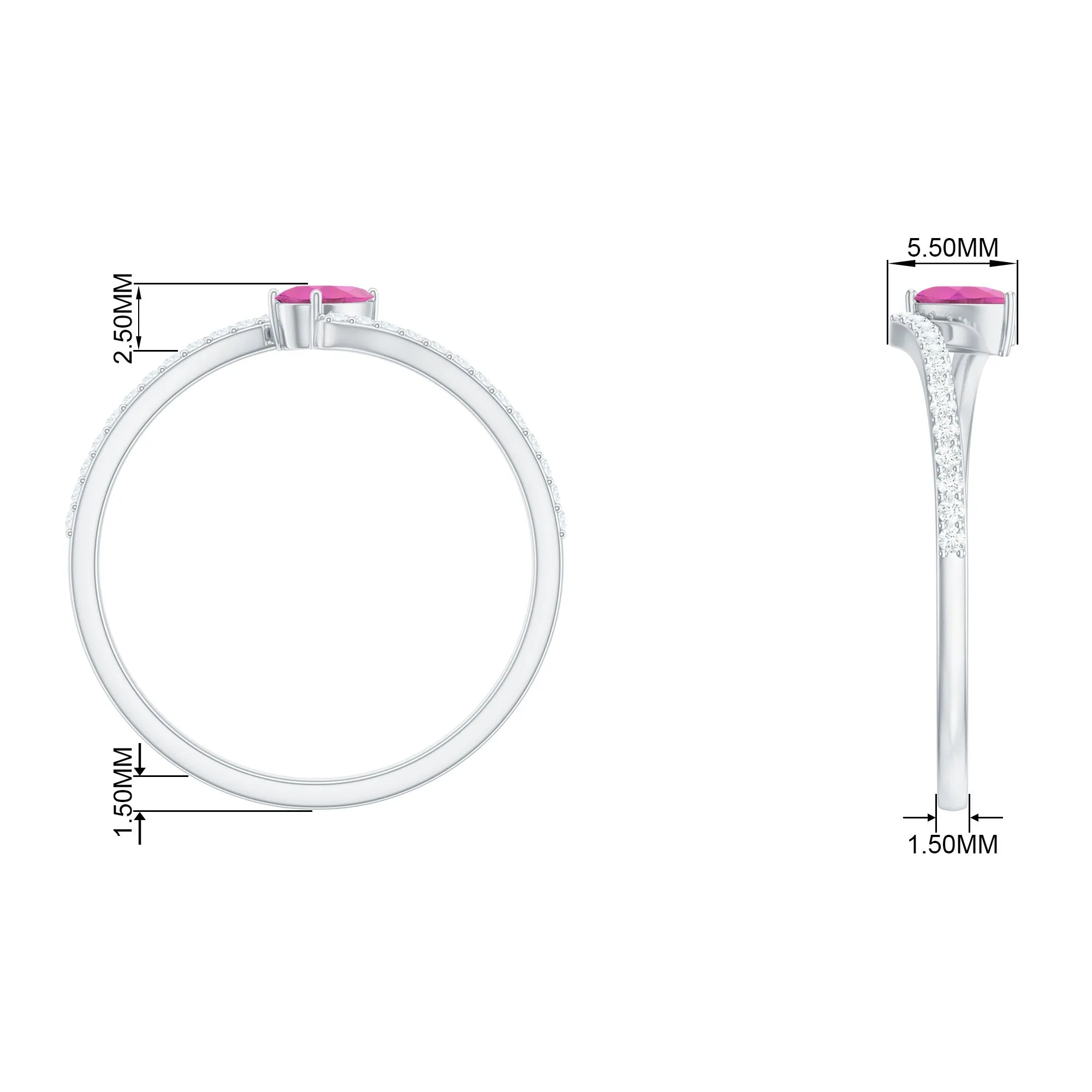Tilted Pear Shape Pink Tourmaline and Diamond Bypass Promise Ring