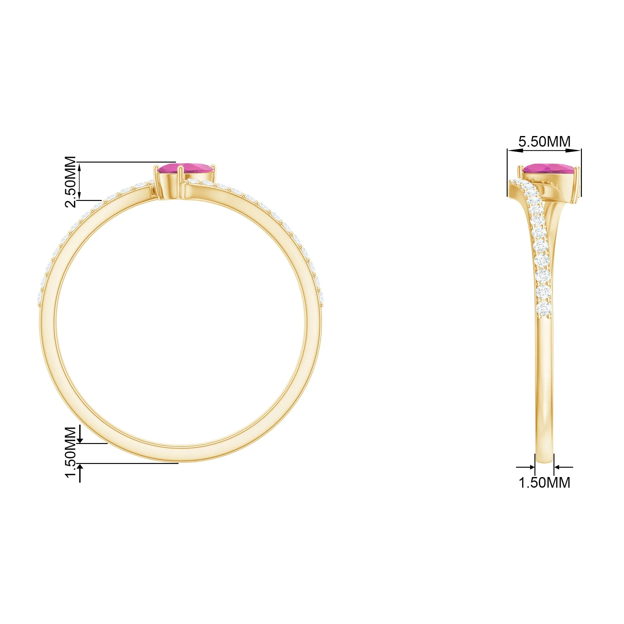 Tilted Pear Shape Pink Tourmaline and Diamond Bypass Promise Ring