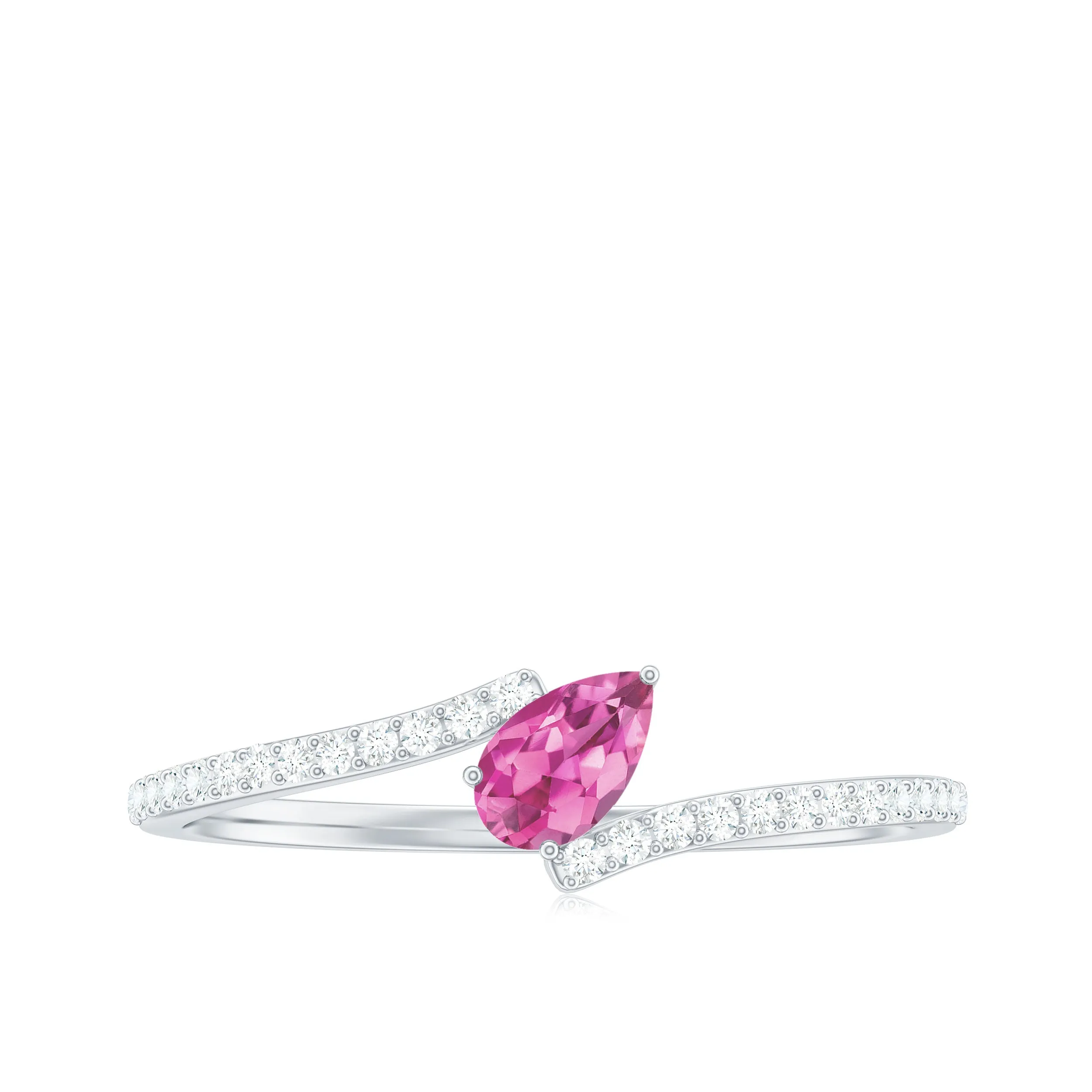 Tilted Pear Shape Pink Tourmaline and Diamond Bypass Promise Ring