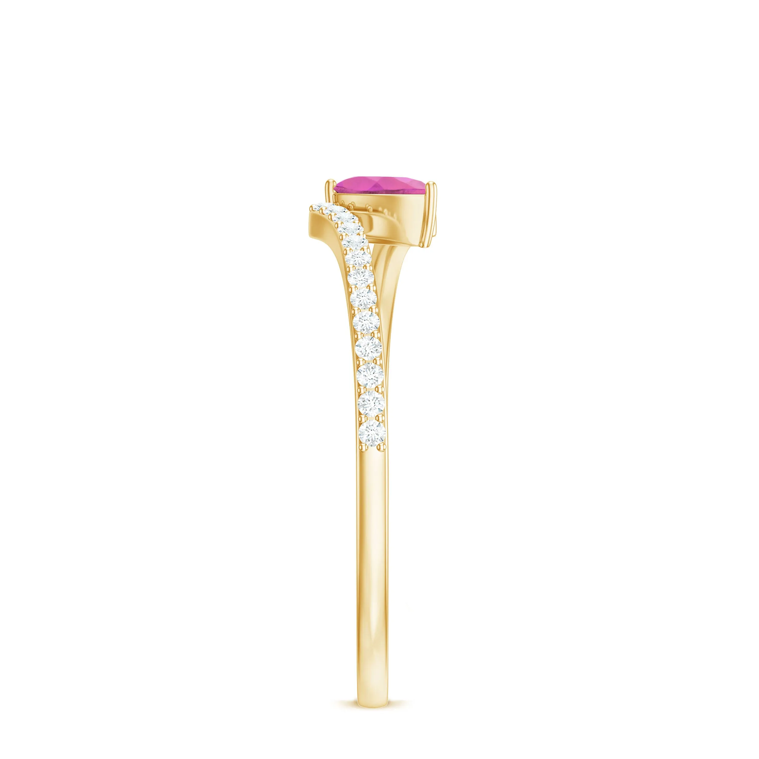 Tilted Pear Shape Pink Tourmaline and Diamond Bypass Promise Ring