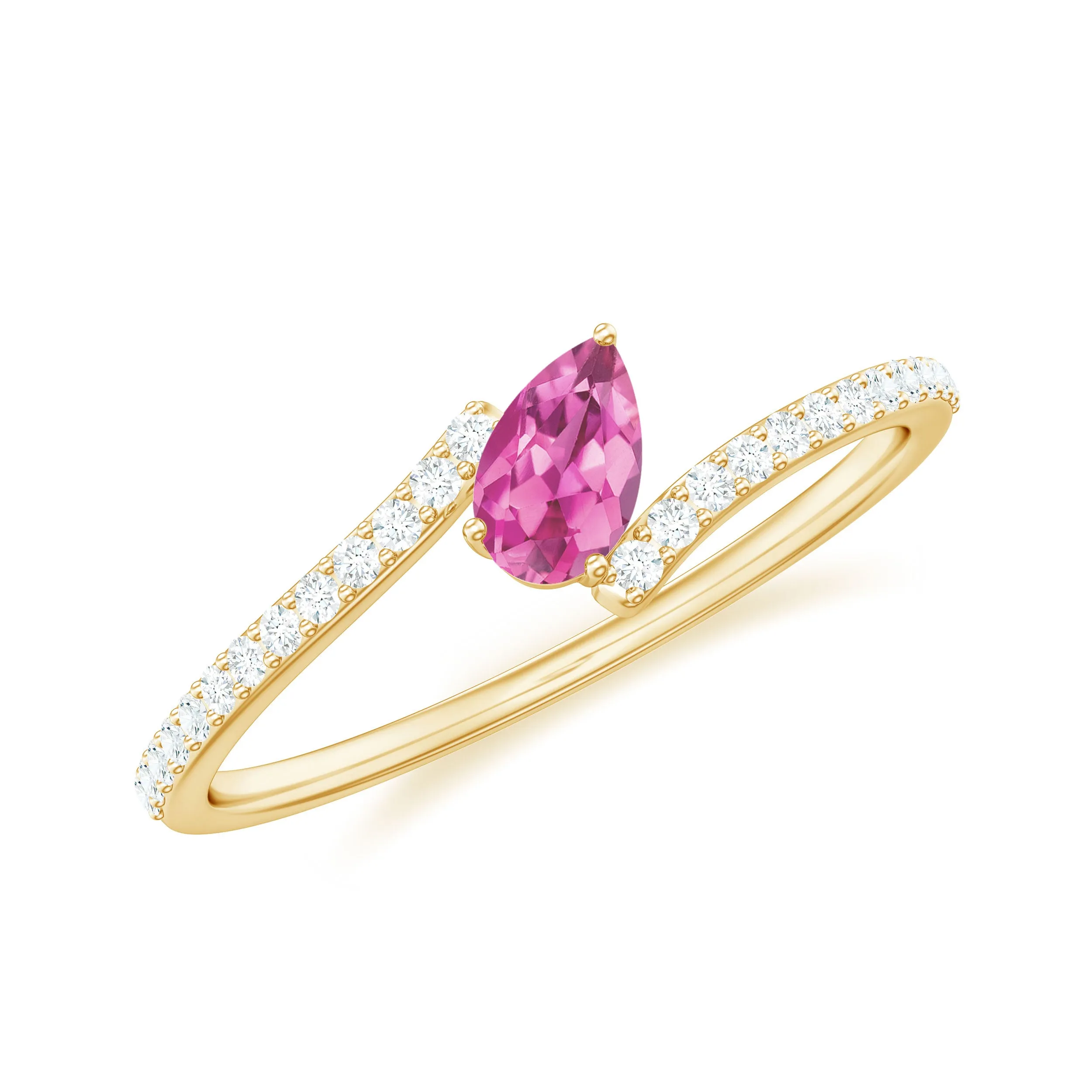 Tilted Pear Shape Pink Tourmaline and Diamond Bypass Promise Ring