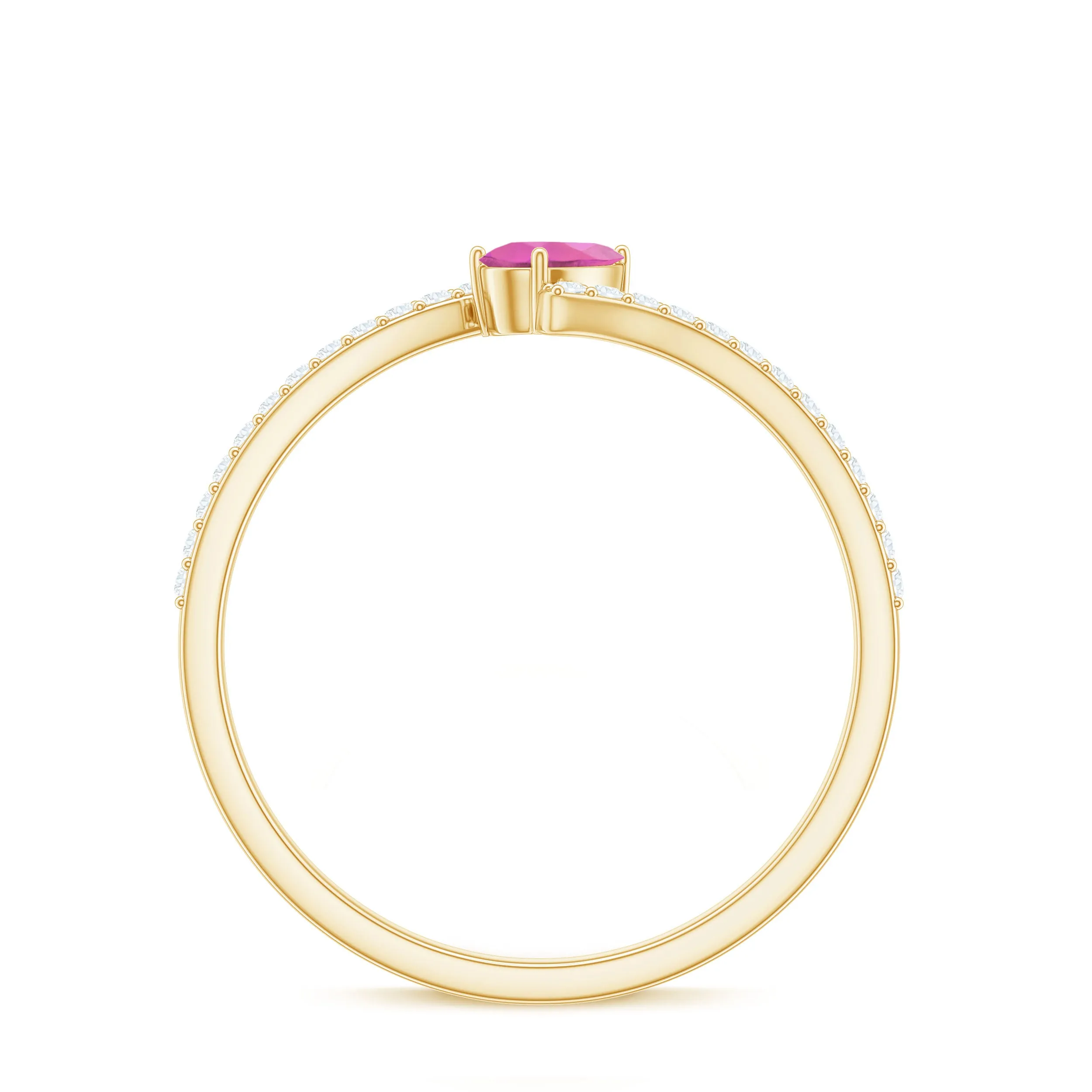 Tilted Pear Shape Pink Tourmaline and Diamond Bypass Promise Ring