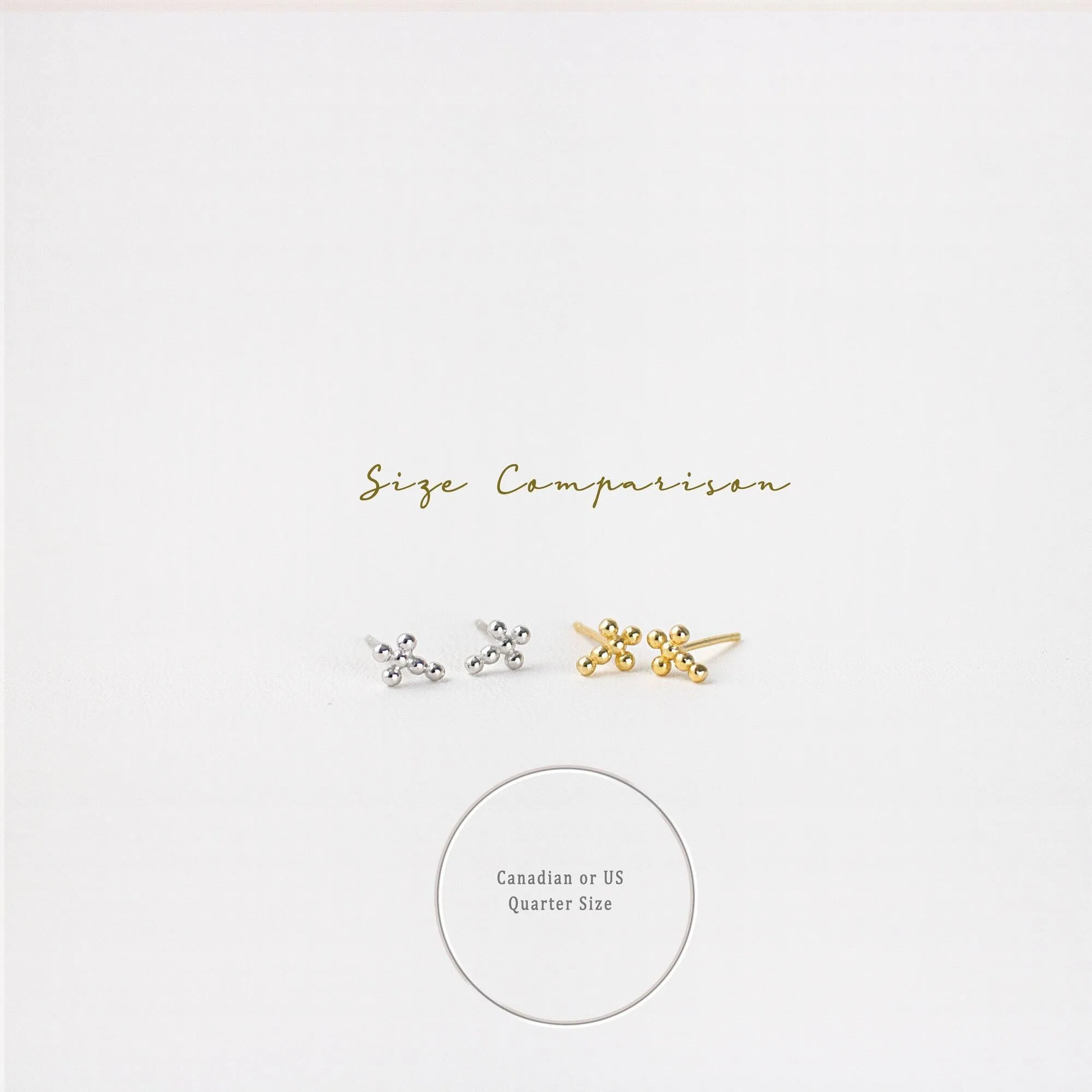 Tiny Beaded Cross Studs Earrings, Gold, Silver SHEMISLI SS047