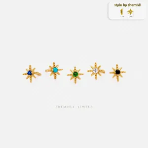 Tiny Star Studs, Starburst CZ Studs, Celestial Jewel, White, Emerald, Turquoise, Sapphire, Black SS034, SS341, SS342, SS343, SS344