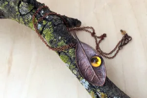 Topaz and Copper Guava Leaf Necklace | Copper Electroformed Nature Jewelry