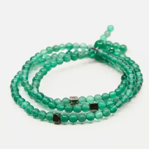 Triple Wrap Skinny Bead with Meteorites Bracelet - Green Onyx