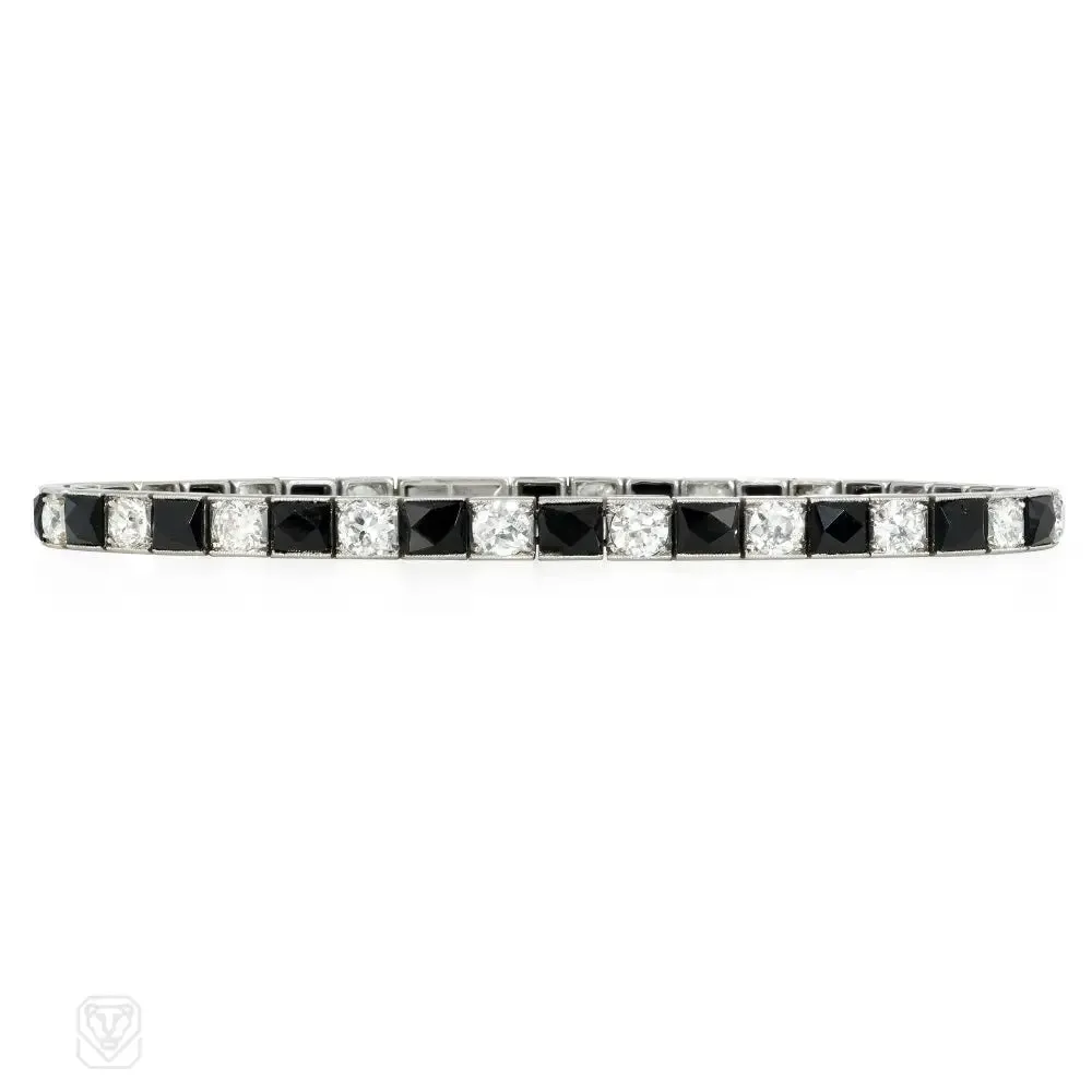 Van Cleef & Arpels Art Deco onyx and diamond line bracelet