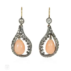 Victorian angel skin coral and diamond earrings