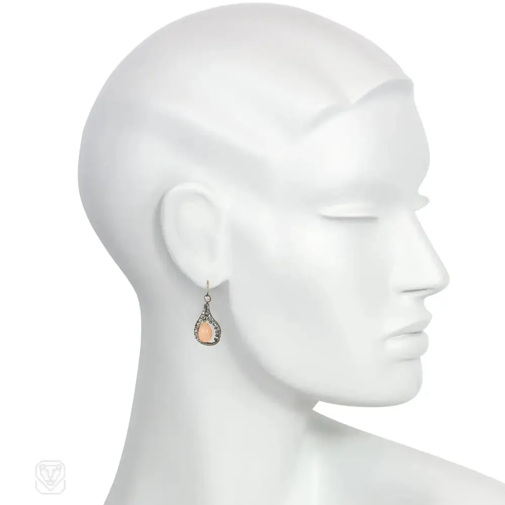 Victorian angel skin coral and diamond earrings