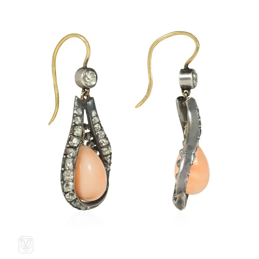 Victorian angel skin coral and diamond earrings