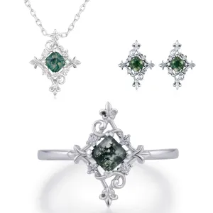 Vine Diamond Moss Agate Set