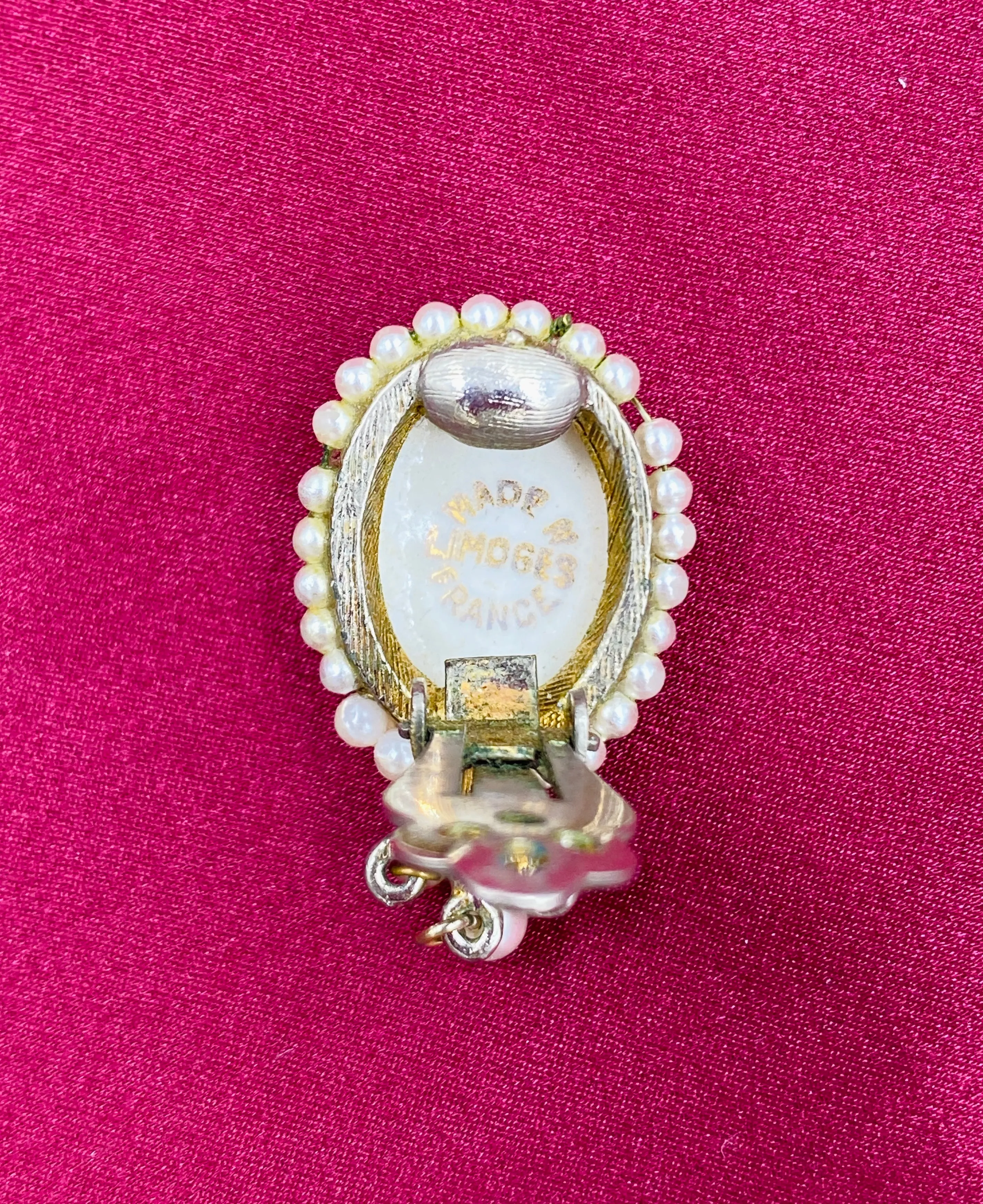 Vintage 1980s Clip-On Porcelain Portrait Earrings & Bracelet Set, Limoges