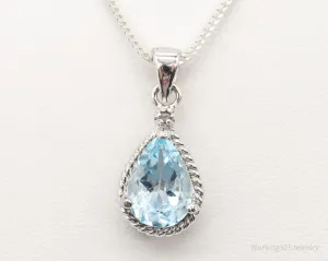 Vintage Designer DBJ Blue Topaz Diamond Sterling Silver Adjustable Necklace