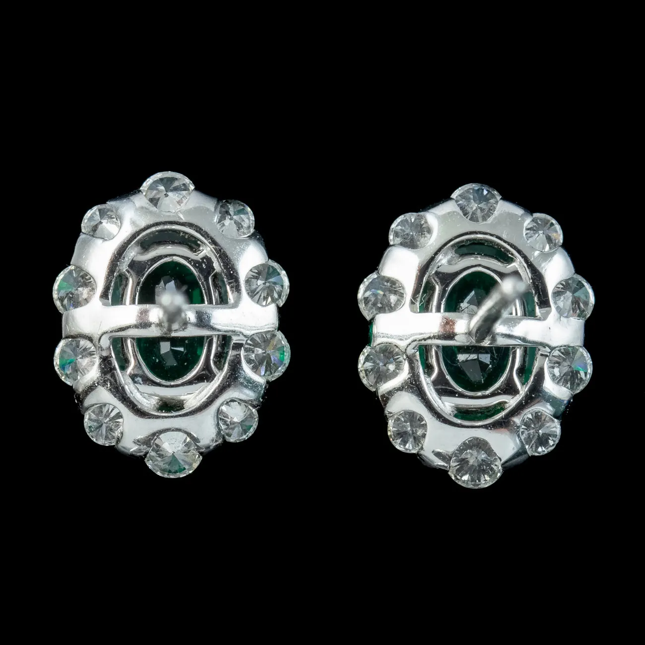 Vintage Emerald Diamond Cluster Stud Earrings 1.32ct Of Emerald
