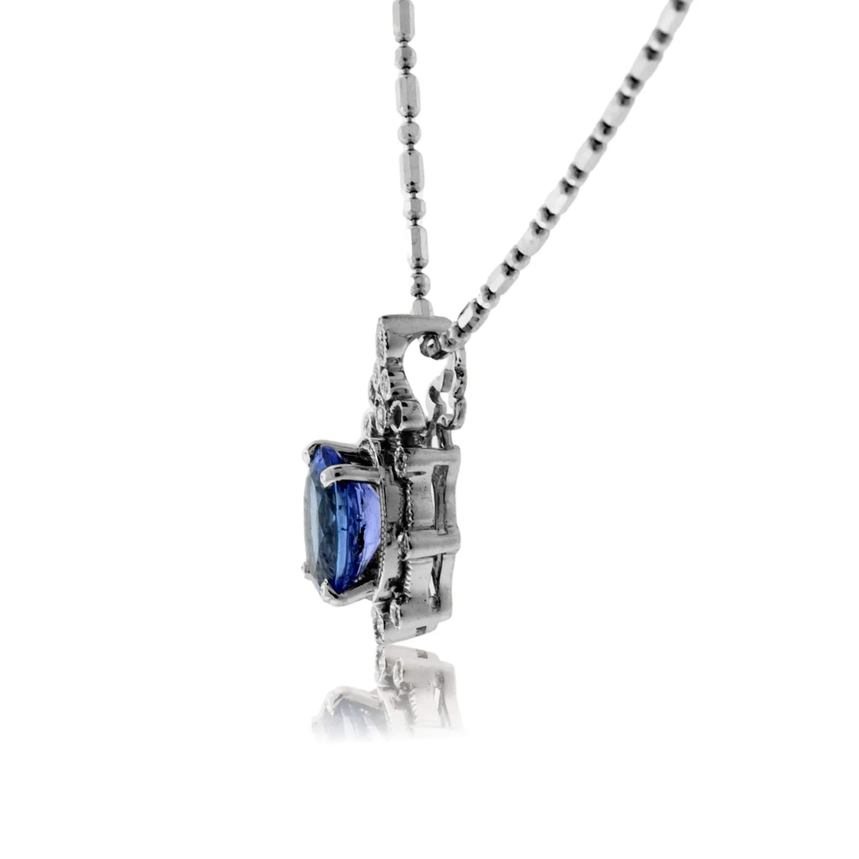 Vintage Inspired Oval Tanzanite & Diamond Pendant