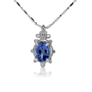 Vintage Inspired Oval Tanzanite & Diamond Pendant